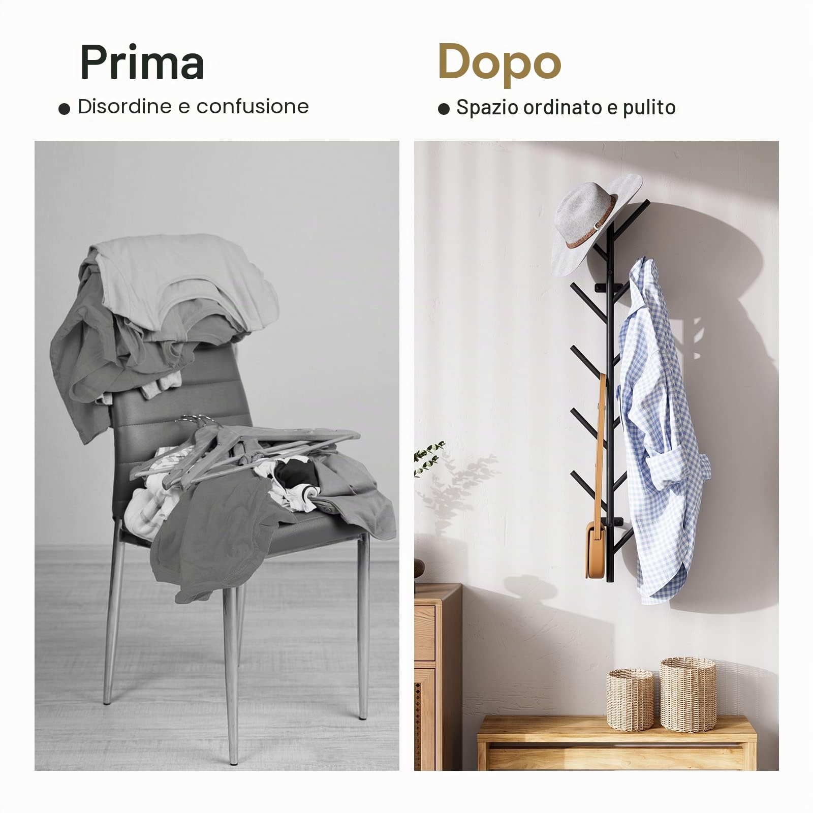 Nero Appendiabiti da Parete in Metallo - 100cm Moderno Design Attaccapanni da Muro con 11 Ganci, Appendiabiti a Muro per Giacche, Cappotti, Cappelli, Sciarpe e Borse