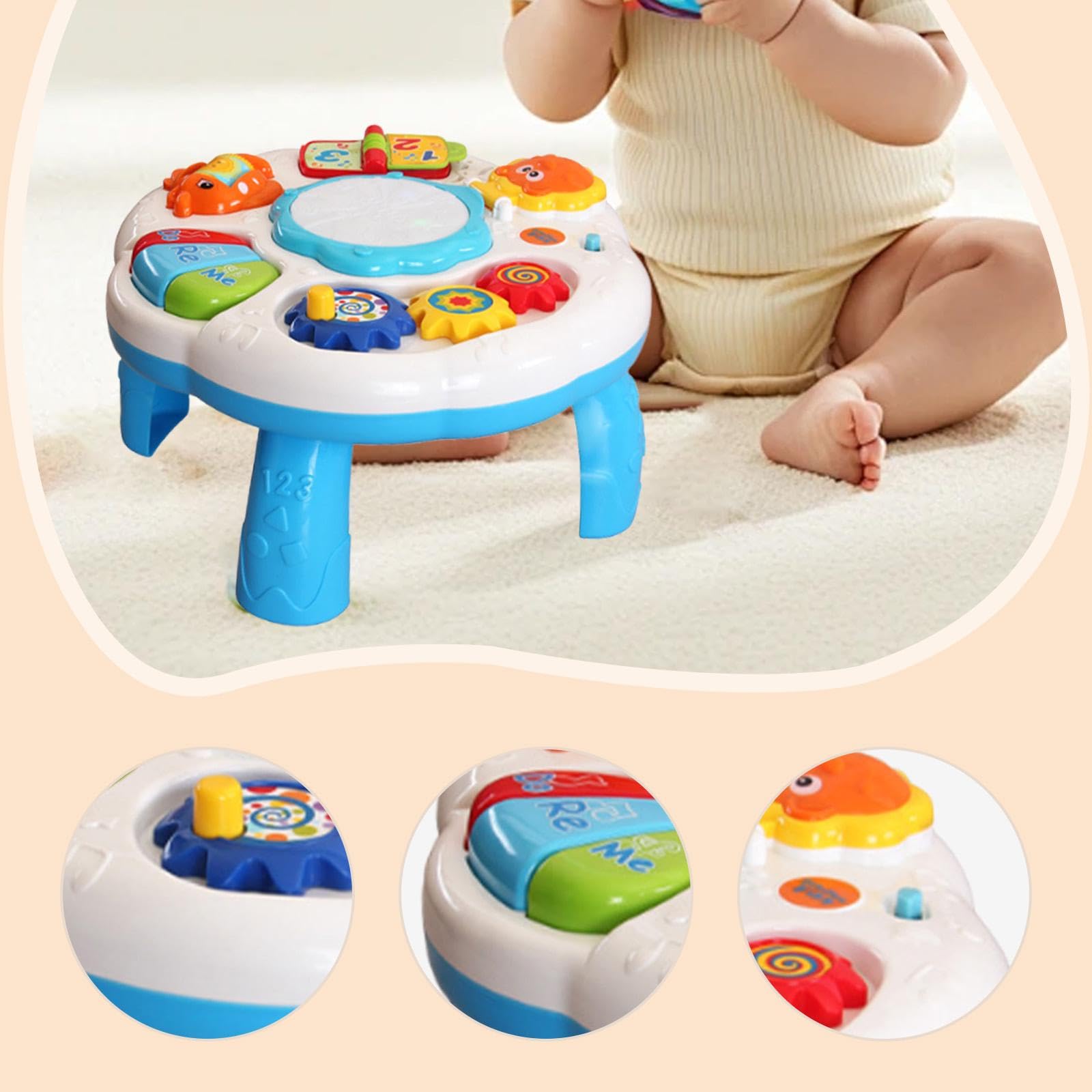 Mesa de Aprendizaje Musical Interactiva con Efectos Luminosos Y Canciones para Estimulación Sensorial en Bebés Apto para Uso en Casa O Guardería, Blanco