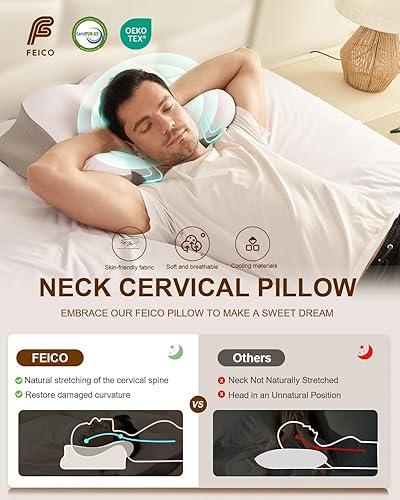 Miniatura 3 de Almohada cervical para el cuello, almohadas de espuma viscoelástica para aliviar el dolor de cuello, almohada ergonómica de enfriamiento de contorno