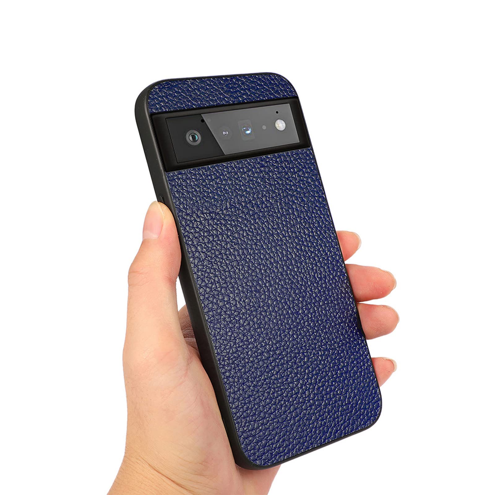 Coque pour Google Pixel 6/6 Pro, Ultra Mince Vachette Étui Arrière Housse Peau Vache Haute de Gamme Antichoc Case,Bleu,6 6.4"