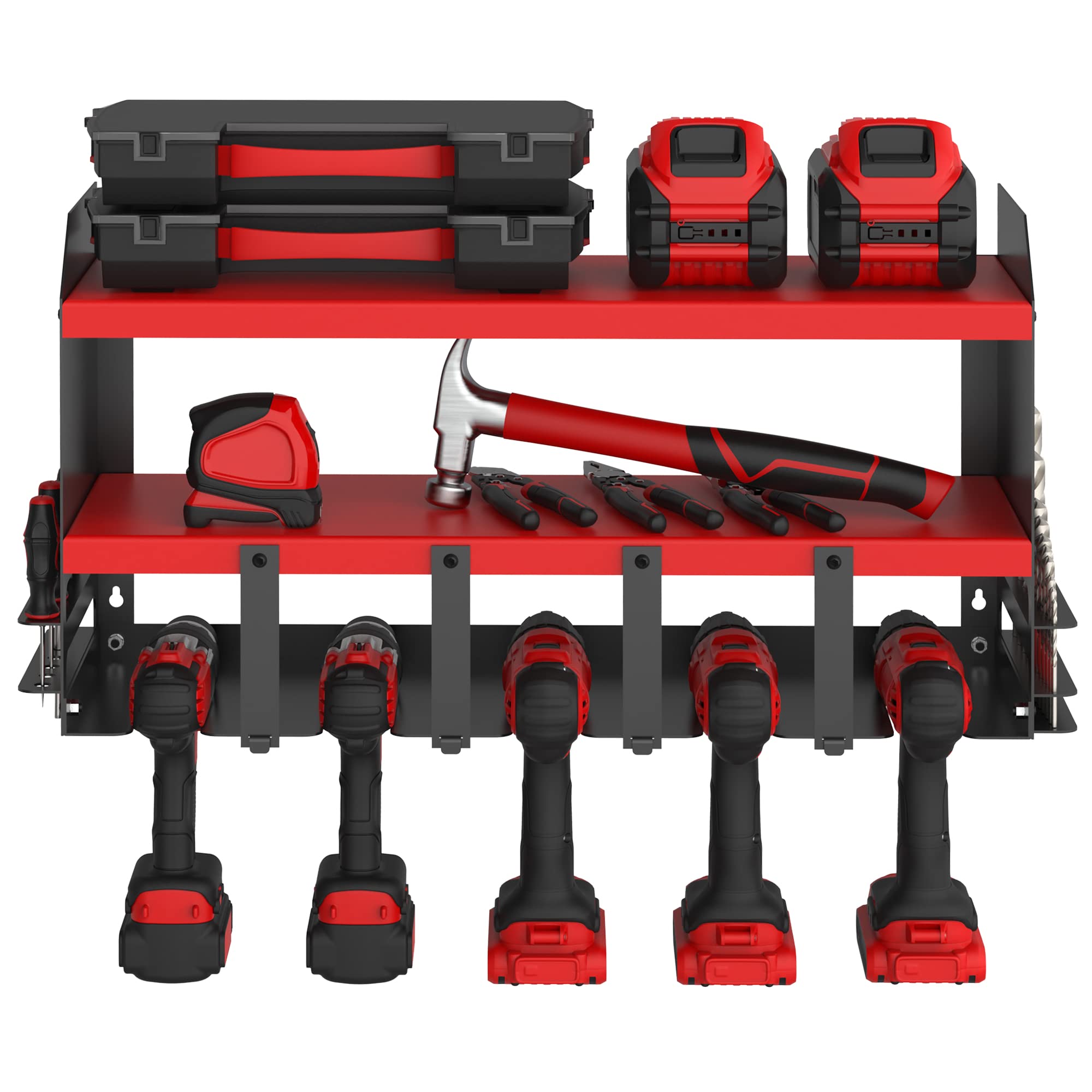 Amazon.com: BULL-TECH Power Tool Organizer, 5 Drill Holder Wall Mount with  Storage Rack, Cordless Drill Charging Station, Wall Mount Shelf Screwdriver  Holder,Premium Garage Storage Organizers(RED) : Tools & Home Improvement