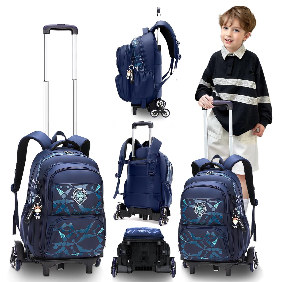 Sac à Dos Roulette Primaire Cartable Scolaire Enfant Fille Sac Roulette Trolley Bagage Cabine Cartable à Roulette Fille Garcon Scolaire