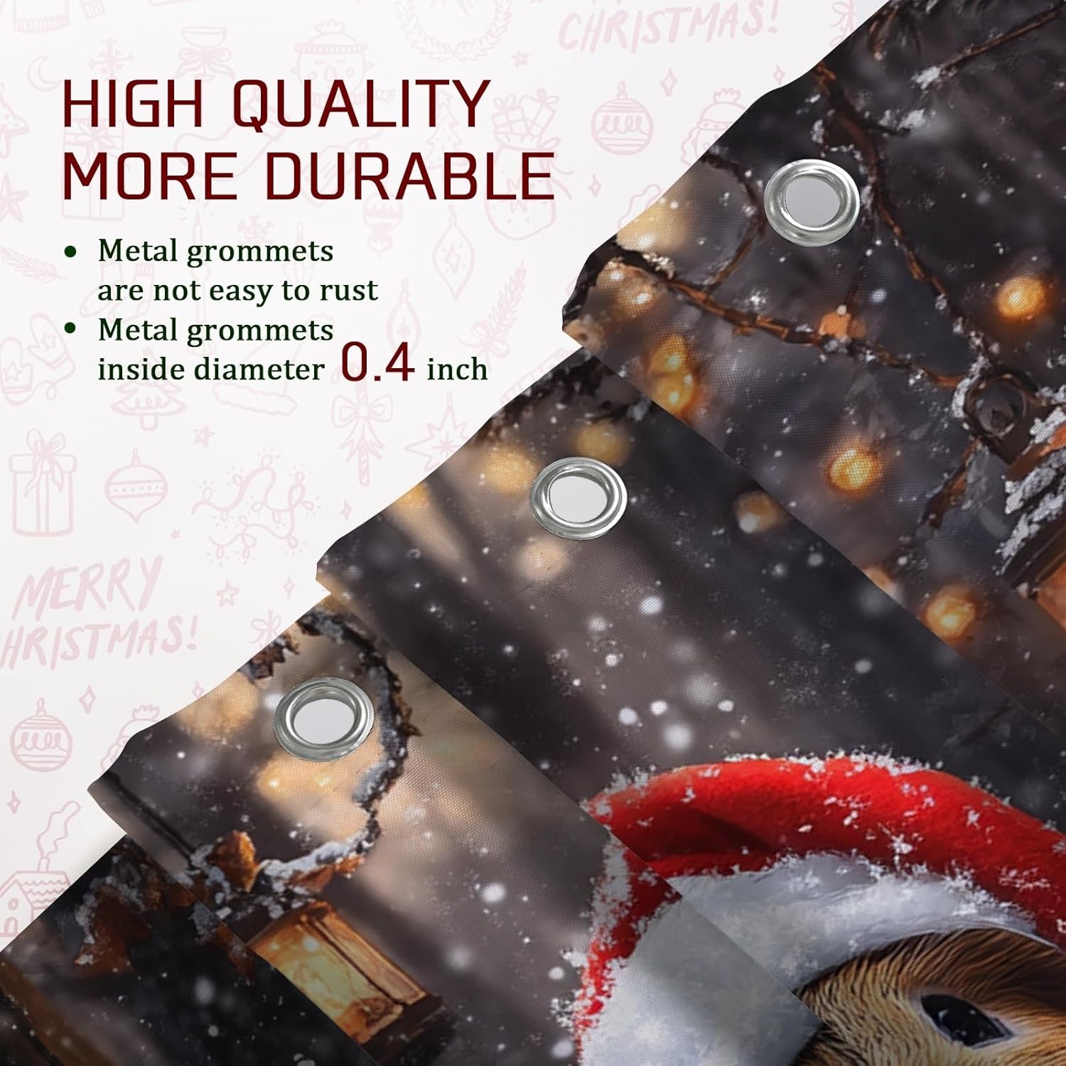4PCS Christmas Guinea Pig Bathroom Sets with Non-Slip Rug, U Shape Toilet Lid Cover Mat, Winter Cardinal Xmas Animal Bathroom Decoration 72''x72''