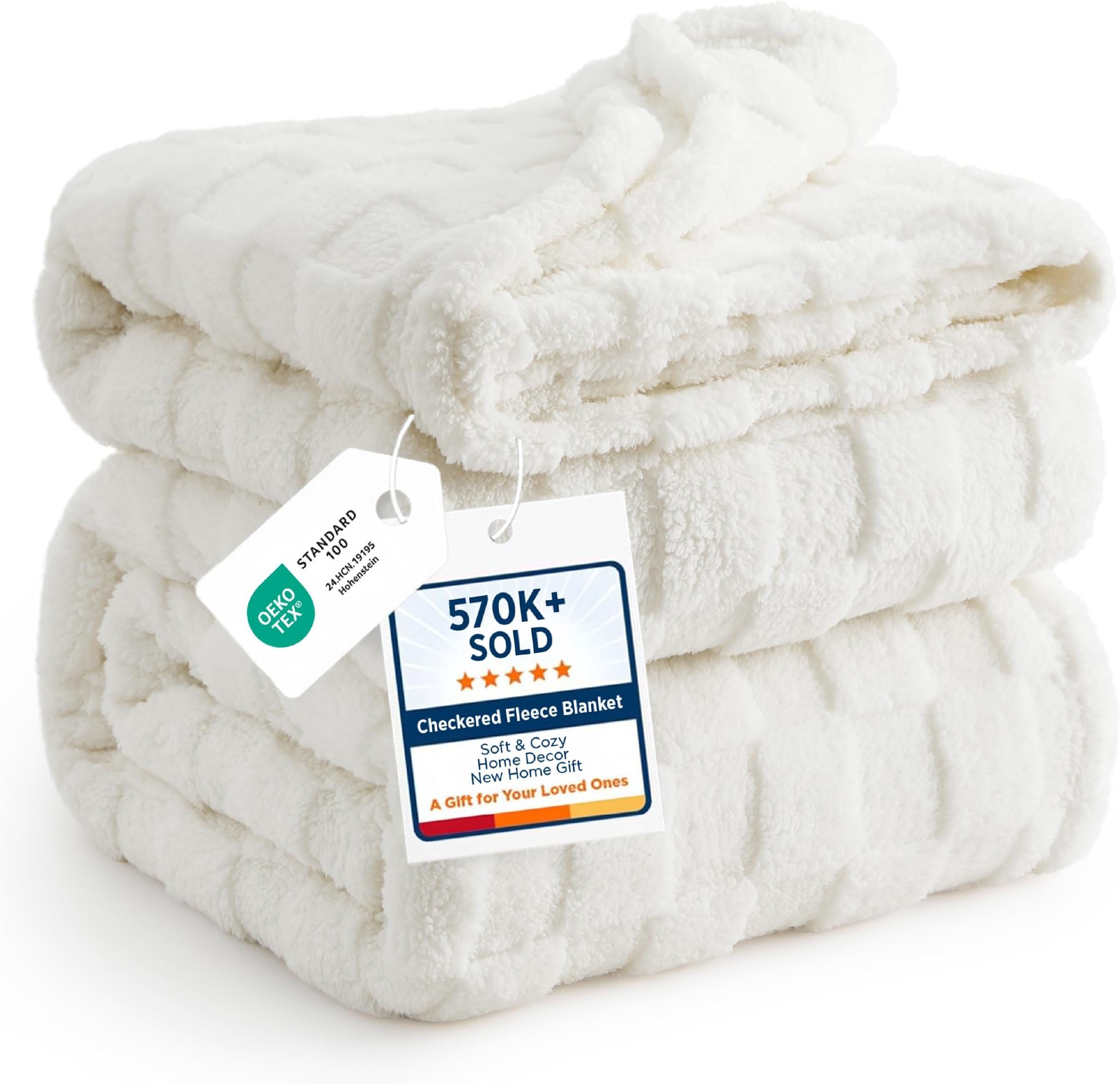 Bedsure Checkered Soft Cozy King Size Blankets for Bed, White, 108"ร90"
