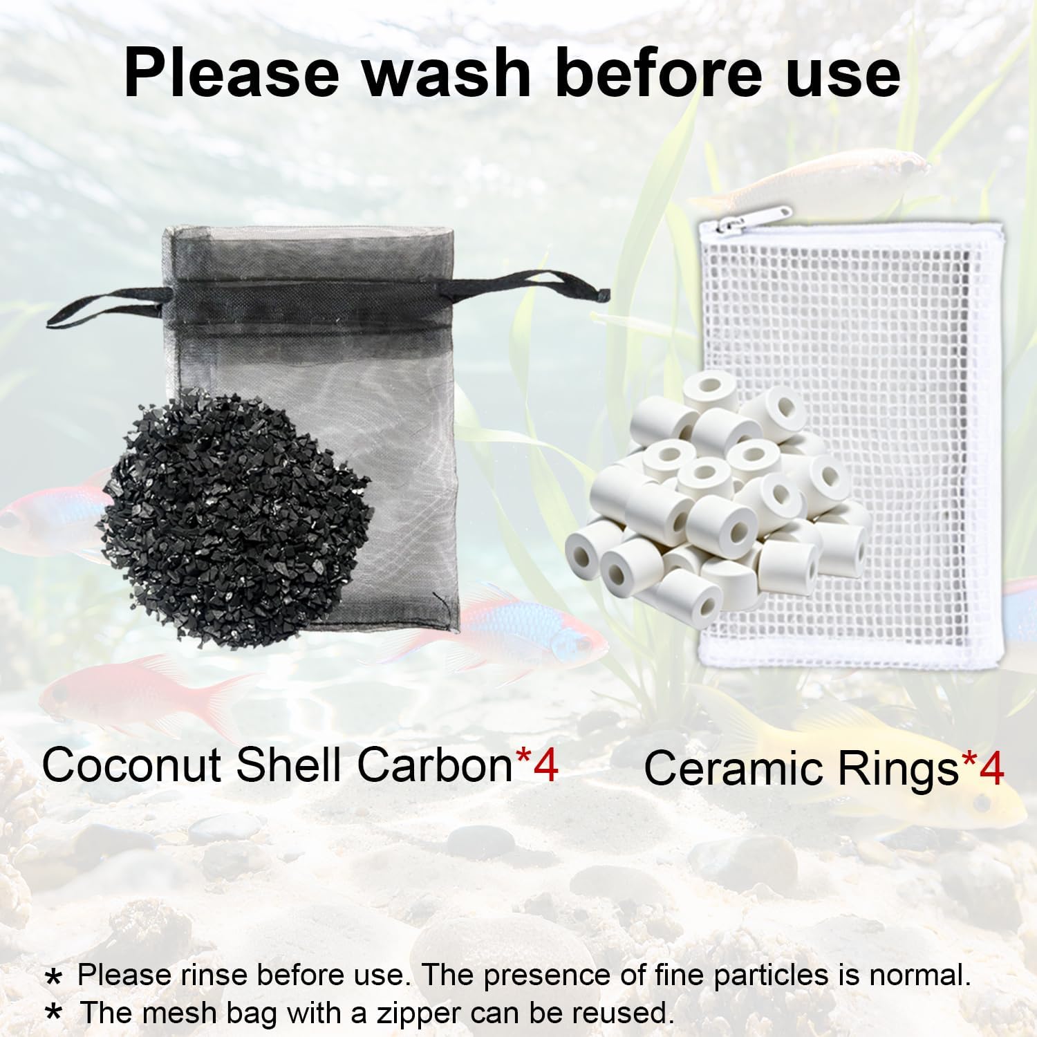 4 Sets Media Maintenance Kit Replacement for Fluval AC30/Aquaclear 30 Power Filter - for 10-30 Gallon Aquariums - Includes 4 Active Carbon, 4 Ceramic Rings, 2 Intake Strainer Sponges, 4 Foam