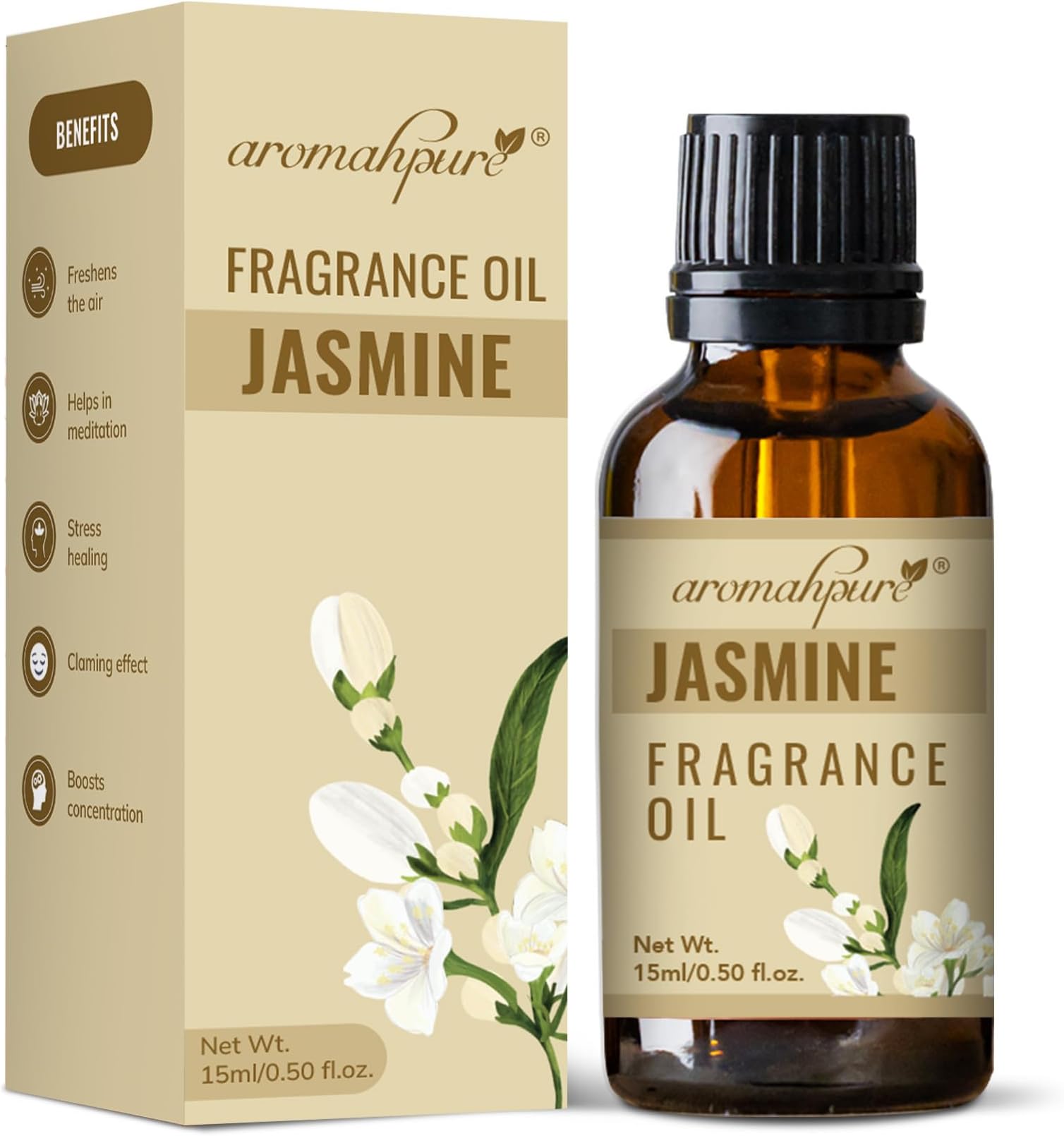 Aromahpure Fragrance Oil | 15 ml | Jasmine Aroma Oil for Home Fragrance | Best for Aromatherapy | Helps in Meditation | Used in Diffusers, Candles, Air Fresheners, Soaps, IFRA Certified