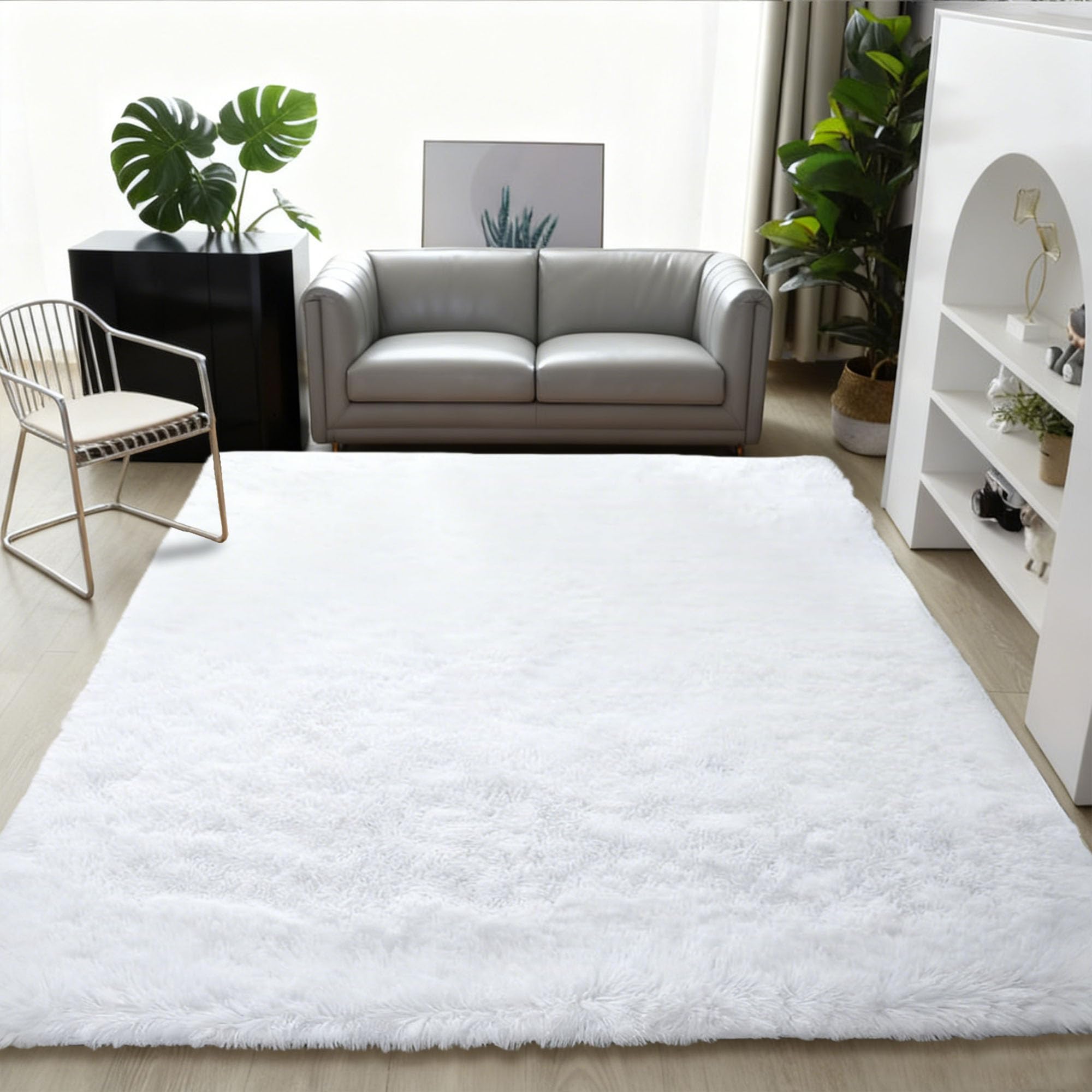 Lfombra de Pelo Largo 200 x 240 cm Esponjosa Alfombras Salón Grandes Pelo Largo Habitacion Lavables y Adecuado para Salón Dormitorio, Blanco