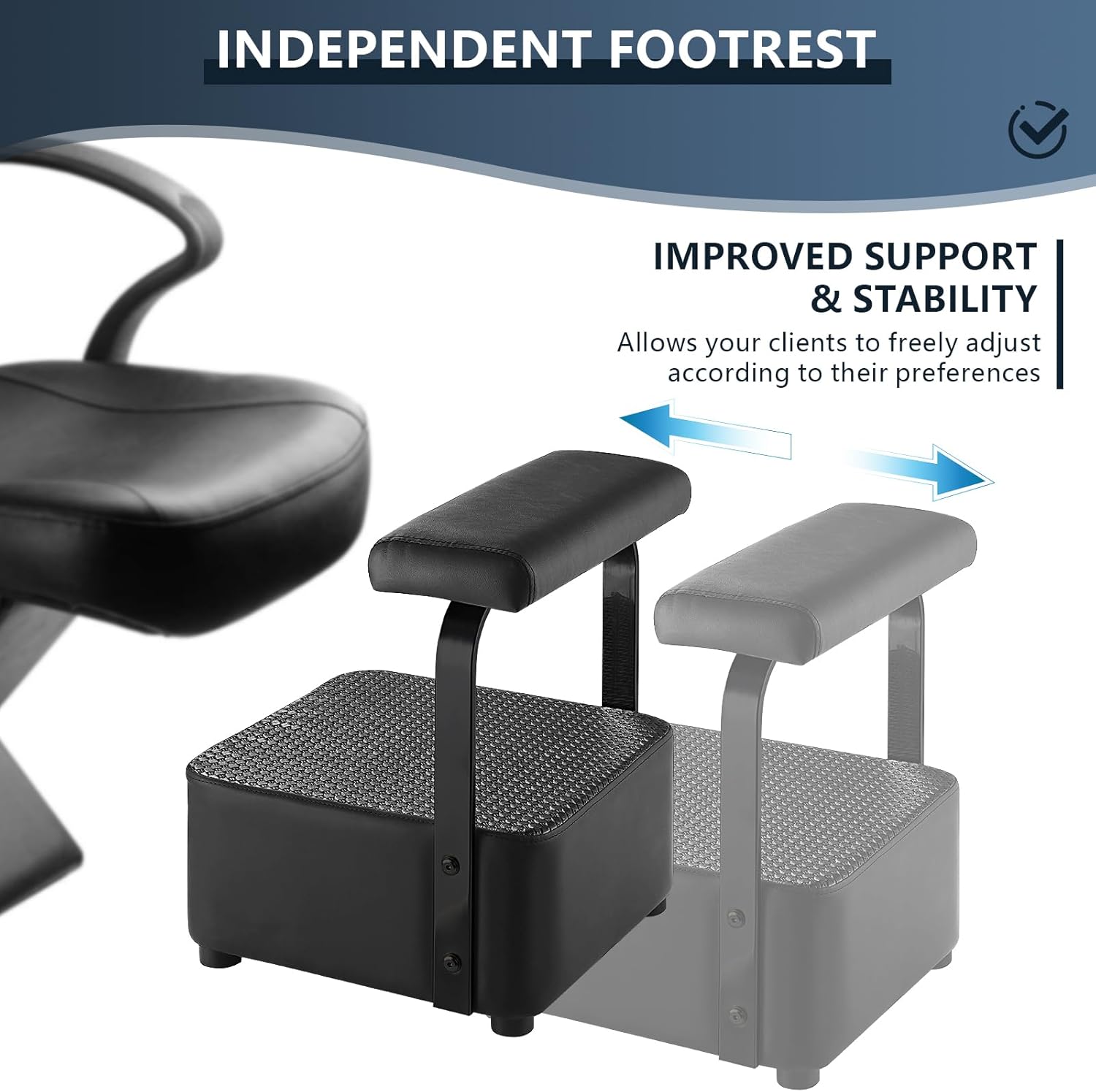 Independent Footrest for Backwash Beauty Spa Shampoo Bowl and Chair Set,Footstool for Spa Beauty, Ottoman for Shampoo Station Chair in Salon and Spa (Black)