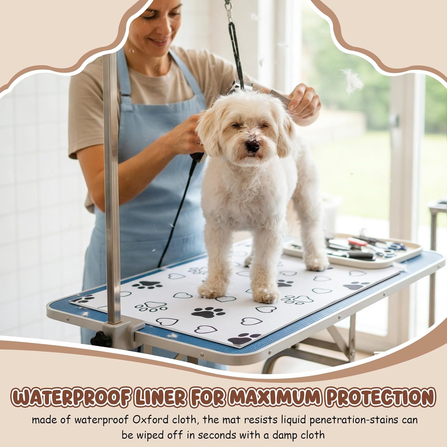 AceOrbit 2 Pack 24x36 Inch Non-Slip Dog Grooming Mat for Table Dog Vet Mat Black and White Pet Paw Print Grooming Pad for Cat Pet Checkups Rehabilitation Bath, Waterproof and Easy to Clean
