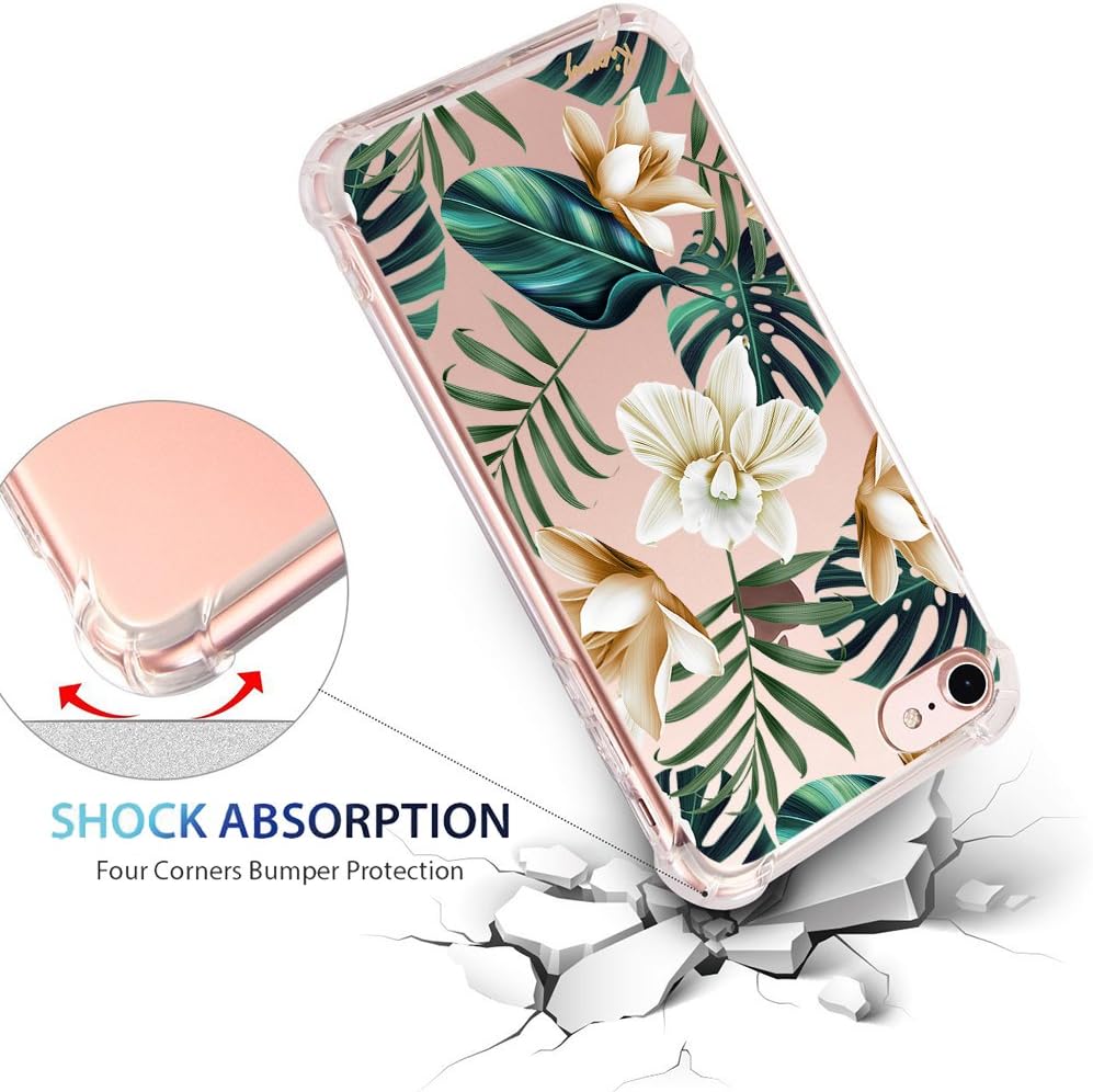 KIOMY iPhone 6S Case, Ultra Crystal Clear Case with Design Cute Palm Floral Texture Bumper Shockproof Protective Case for iPhone 6 6S 4.7 Inch Flexible Soft Cover Gel Silicone Bumper Corners