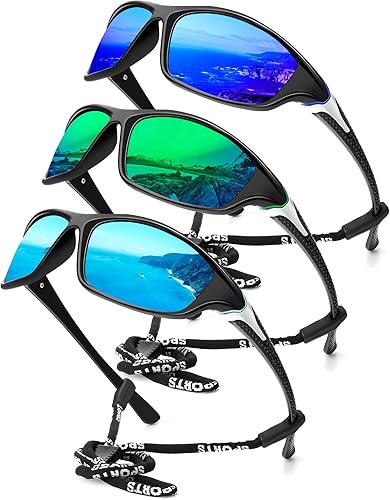 Miniatura 45 de KALIYADI 4 Pack Polarized Sunglasses-Men Sports Sun-glasses: Mens Sunglasses UV Protection for Fishing Driving Cycling A01-negro/negro/negro