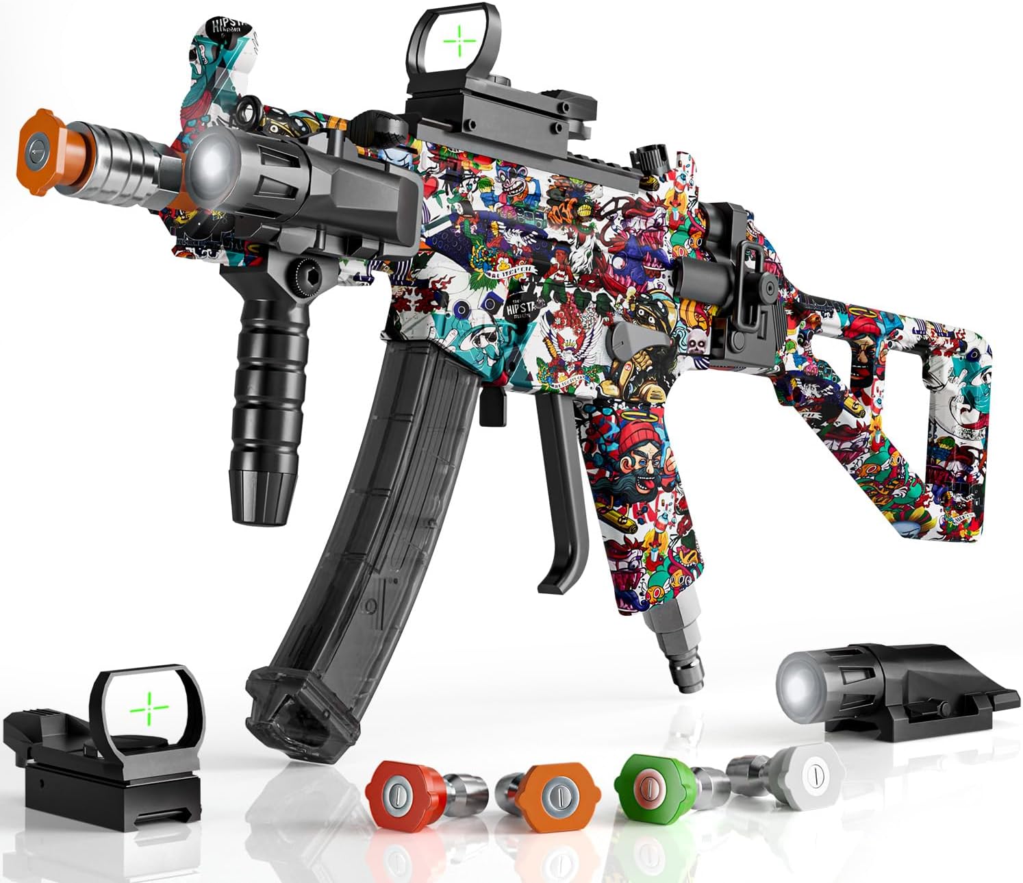 MP5 Model Pressure Washer Gun with Swivel & 4 Nozzles, 3600 PSI High Pressure Spray Gun with 3/8" Quick Connect Plug, Swivel Gun Compatible with Foam Cannon, Power Washer Accessories (Graffiti)