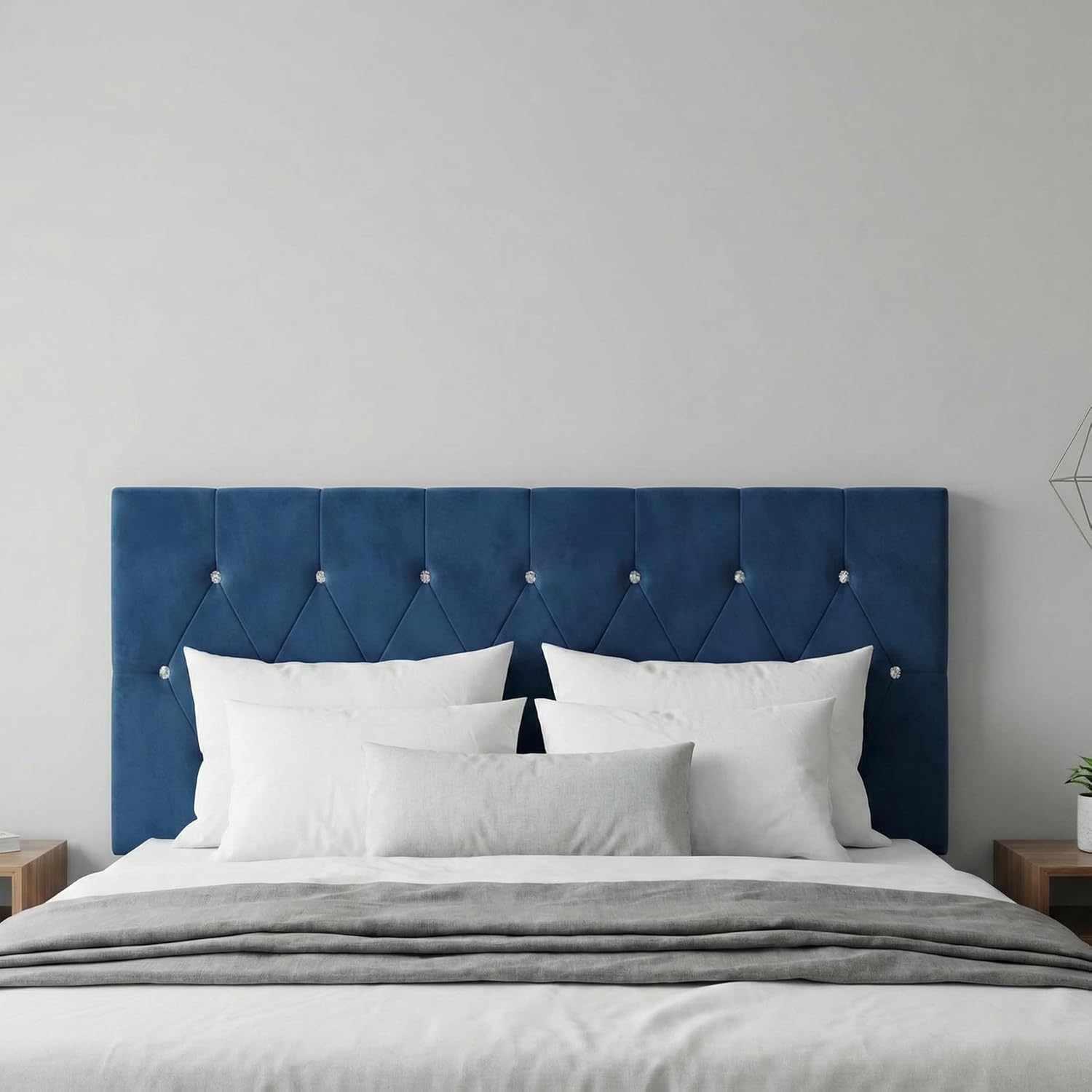 HOME DESIGN Concetta King Upholstered Panel Headboard, Diamond Button Tufted Velvet with Adjustable Height, Silver Gray