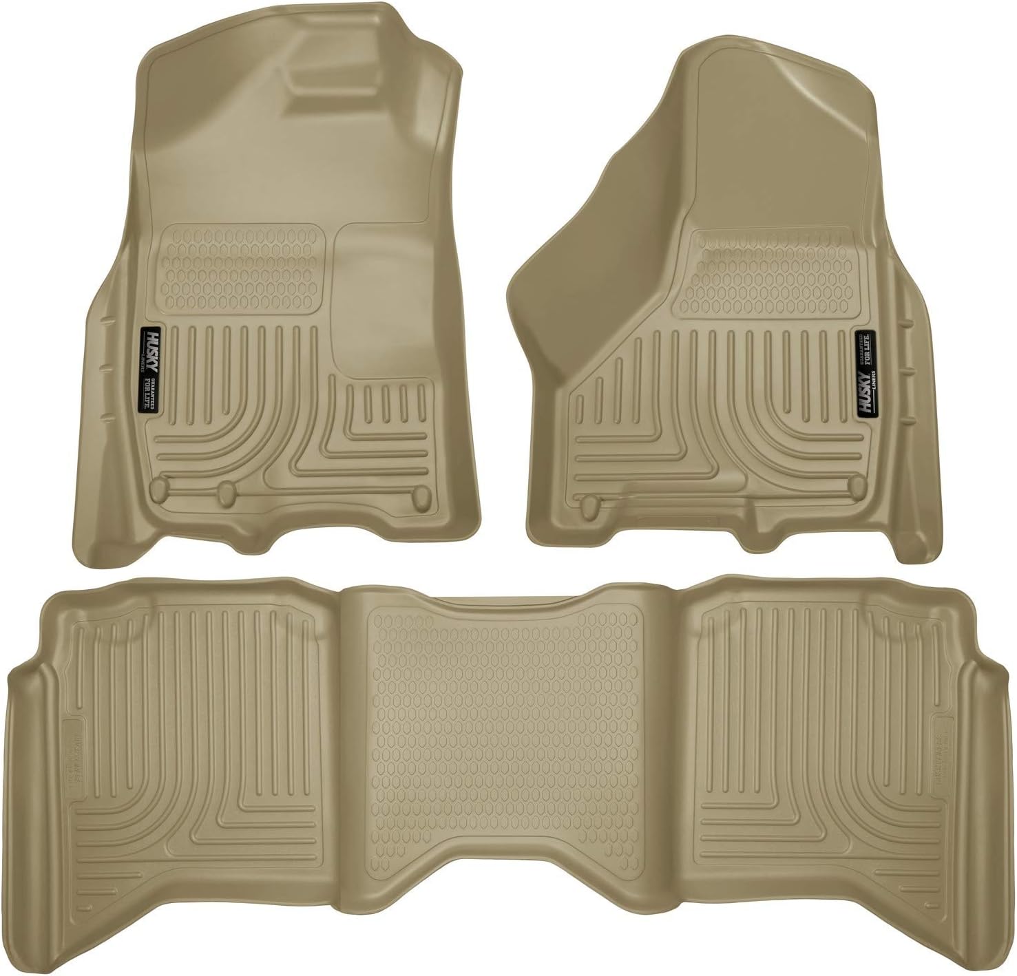 Husky Liners - Weatherbeater | Fits 2019 - 2023 Ram 1500 (Classic Body) Crew, 2009 - 2018 Ram 1500 Crew, 10 - 18 Ram 2500/3500 Crew, Front & 2nd Row Floor Liners - Tan, 3 pc. | 99003