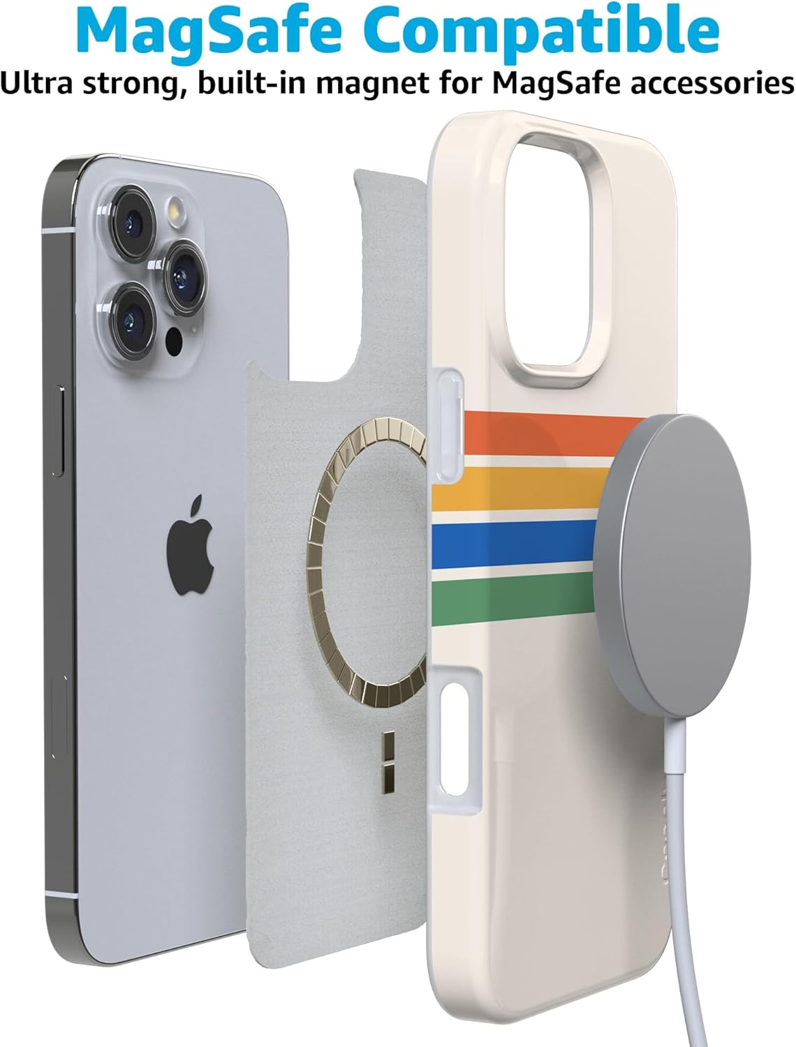 Casely iPhone 16 Pro Case | Totally Groovy | Rainbow Stripes Color Block | Compatible with MagSafe | Classic Ultra Slim Design