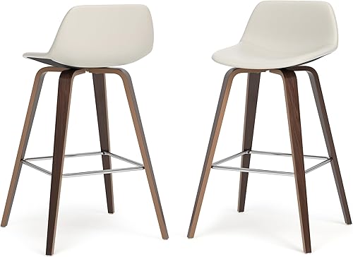 Miniatura 122 de SIMPLIHOME Randolph - Taburete moderno de mediados de siglo de madera curvada de 28 pulgadas (juego de 2) en piel sintética vegana gris piedra para