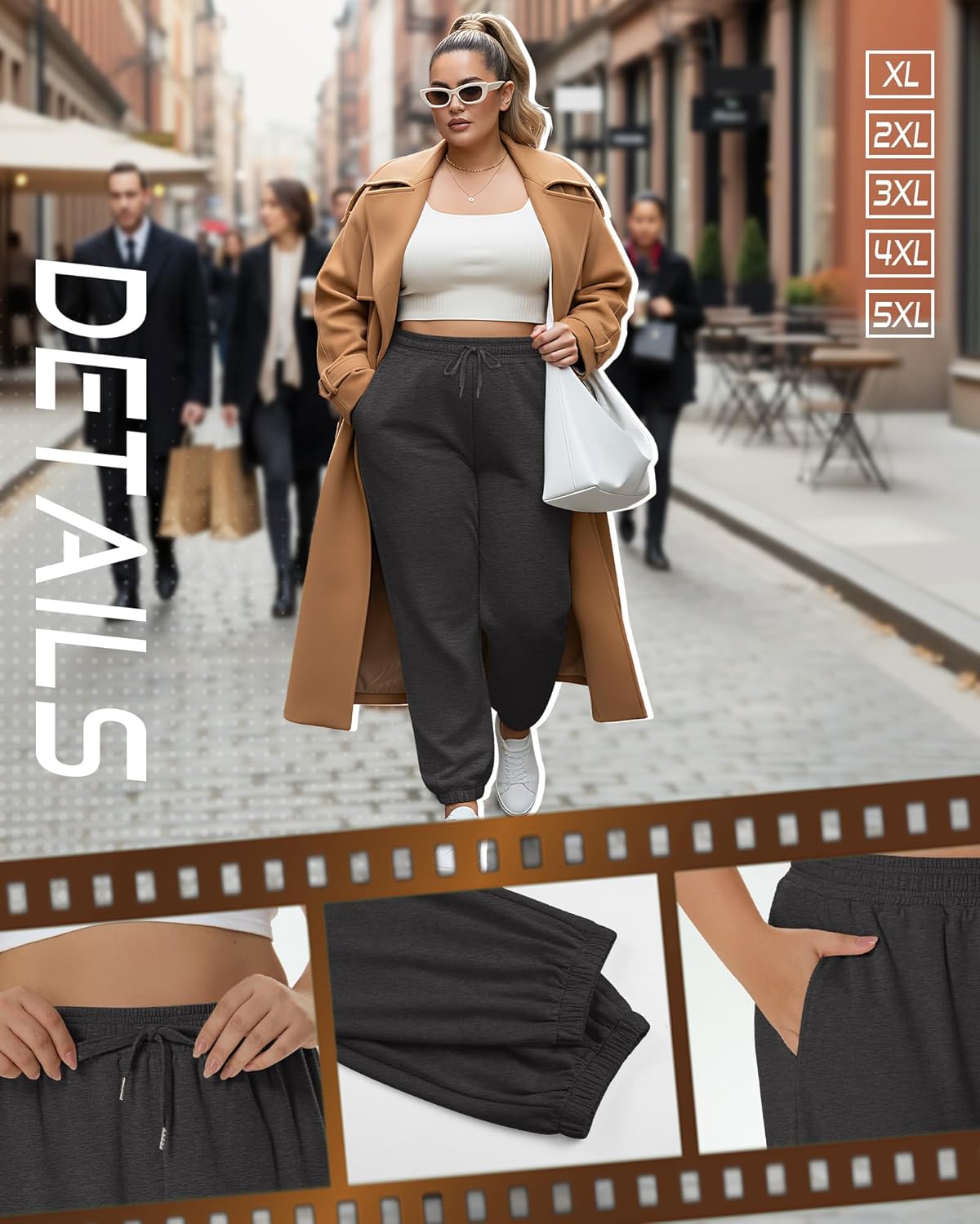 2 Pack Women's Plus Size Joggers, Drawstring Loose Baggy Sweatpants Cozy Athletic Casual Yoga Pants with Pockets - Image 2