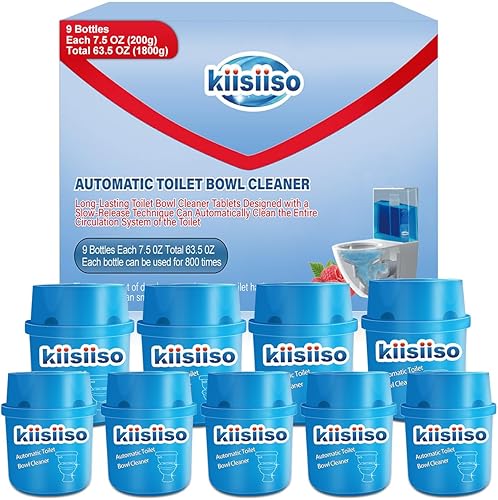 KIISIISO Limpiadores de Tazas de Inodoro - 9 Botellas, Pastillas Limpiadoras de Taza de Inodoro Azules en Botellas con Tecnología de Liberación