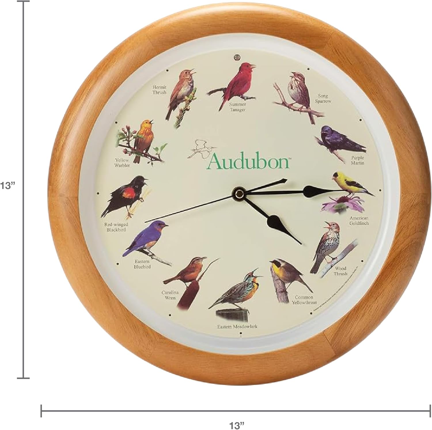 Mark Feldstein, Audubon Singing Bird Wall Clock, 13 Inch, Premium Oak