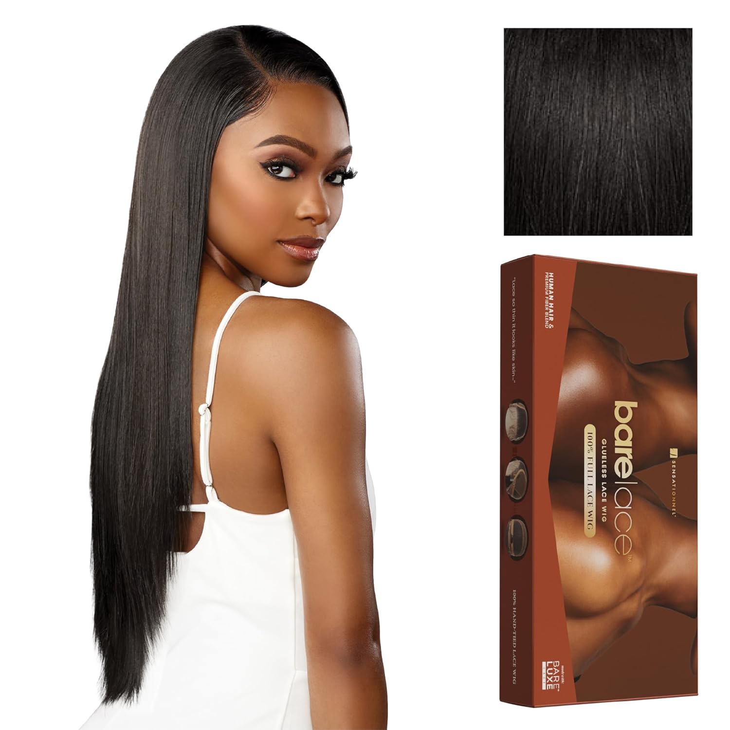 Sensationnel Bare Lace Fulllace Wig - Unit 1 Human Hair Blend All Lacefrontal Glueless Synthetic 180 Degree Preplucked Hairline (1B OFFBLACK)