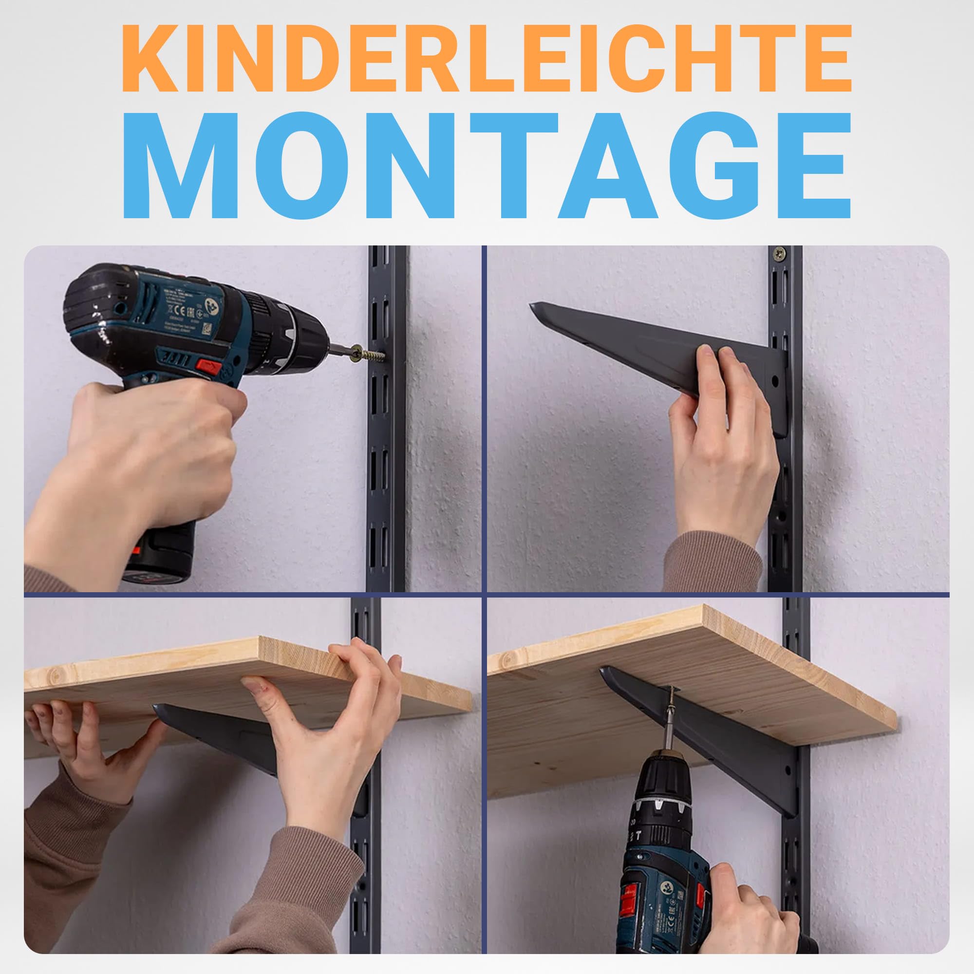 BOOMET 2-reihige Wandschienen 150 Cm (10 Stück) – Regalschienen Für Regalträger, Weiß/anthrazit