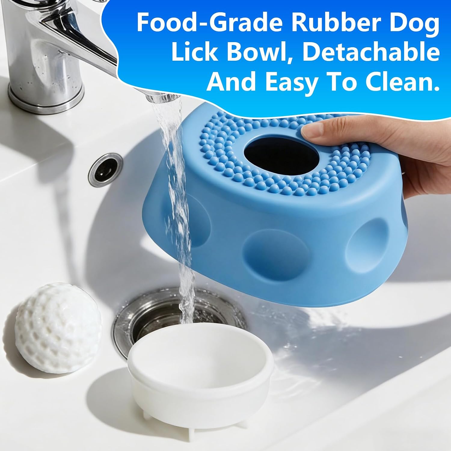 Slow Feeder Dog Bowls for Liquid Treat,Dog Licking Bowl with Rolling Balls,Dog Lick Bowl with Ball,Anti-Slip(Entertained Ball-in) Bone Broth Dog Lick Bowl,Lick Ball Bowl for Small Medium Dogs(Blue)