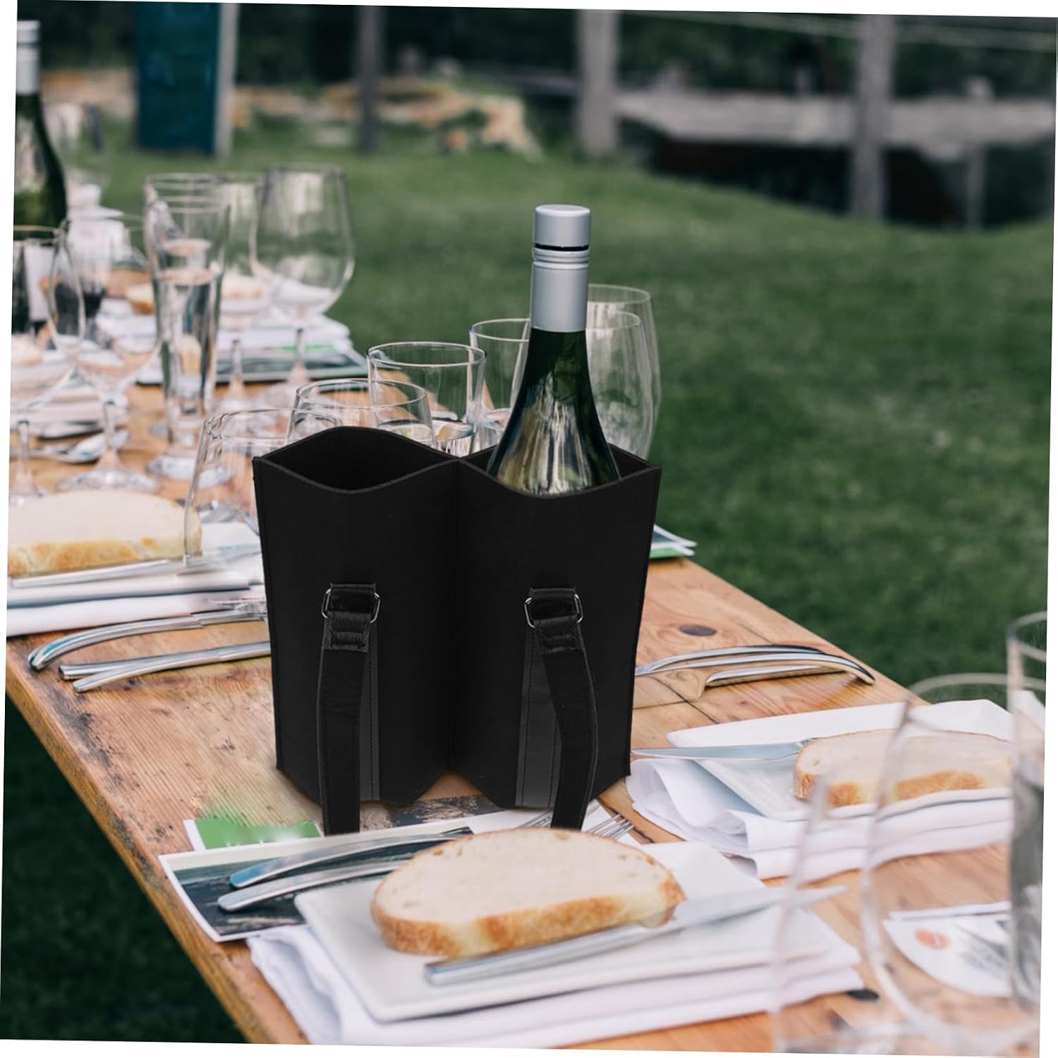 Wine Bottle Carrier Bag with Handle Two-bottle Storage Tote Lightweight Felt Design for Wine and Beverage Transport for Parties and Gifting