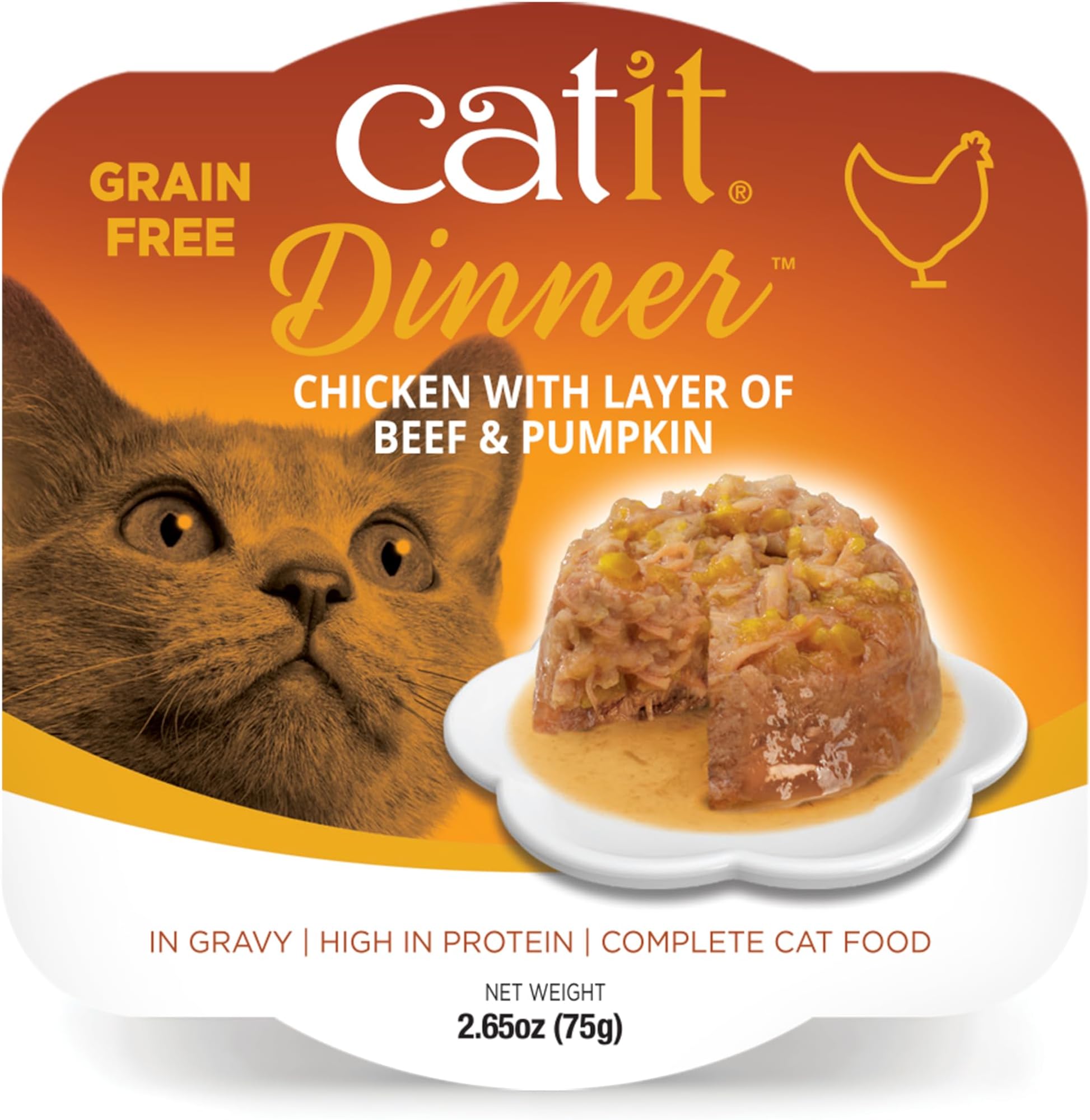 Catit Dinner Fish Premium Wet Cat Food Grain-Free High Protein Beef Pumpkin Food Supplement 1 Pack 80g