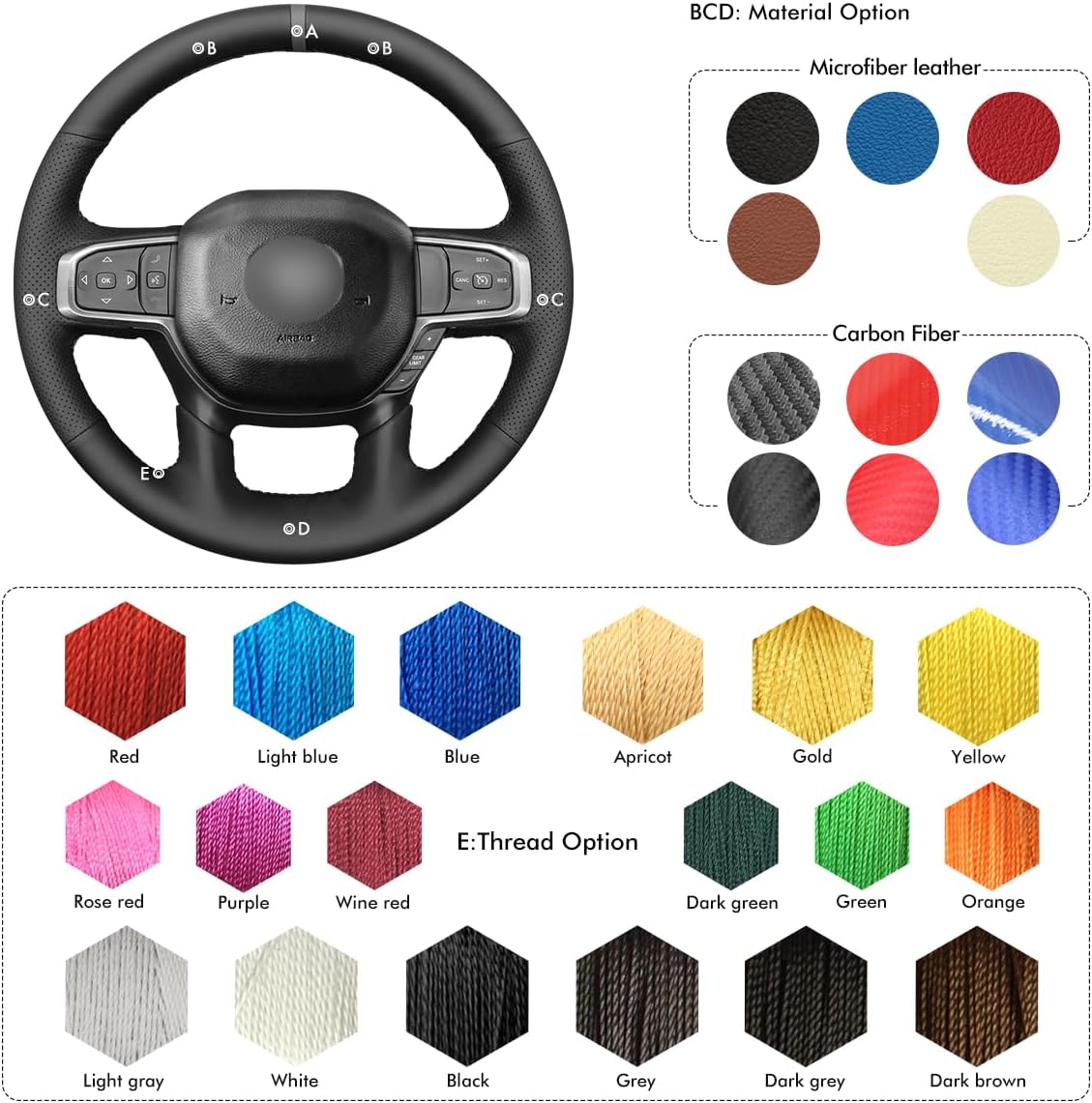 MEWANT Hand Stitch Black Artificial Leather Steering Wheel Wrap for Dodge Ram 1500 Laramie Big Horn 2019-2021