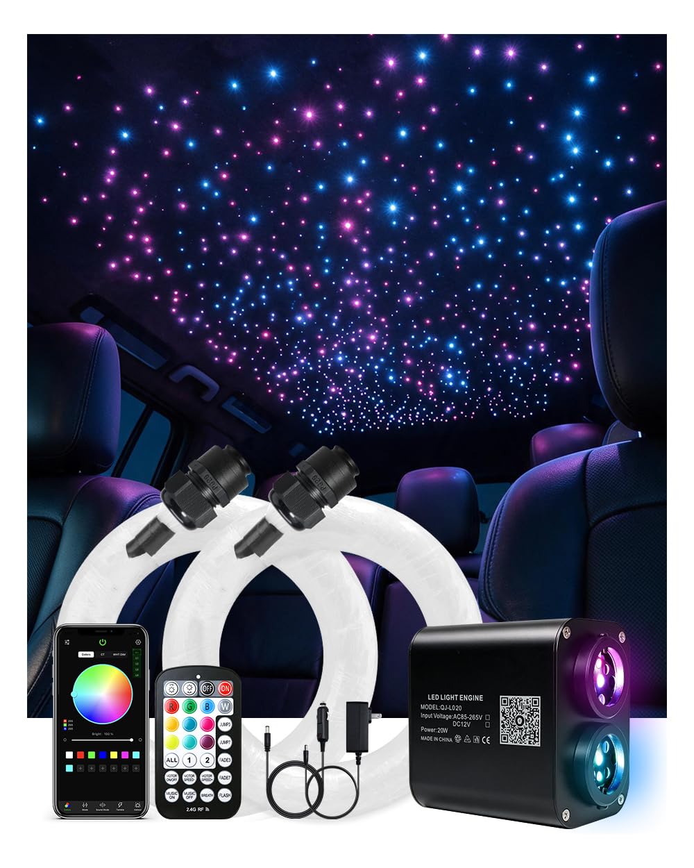 AKEPO Twinkle Starlight Headliner Kit-1300pcs*13.1ft/4m, 20W Dual Color