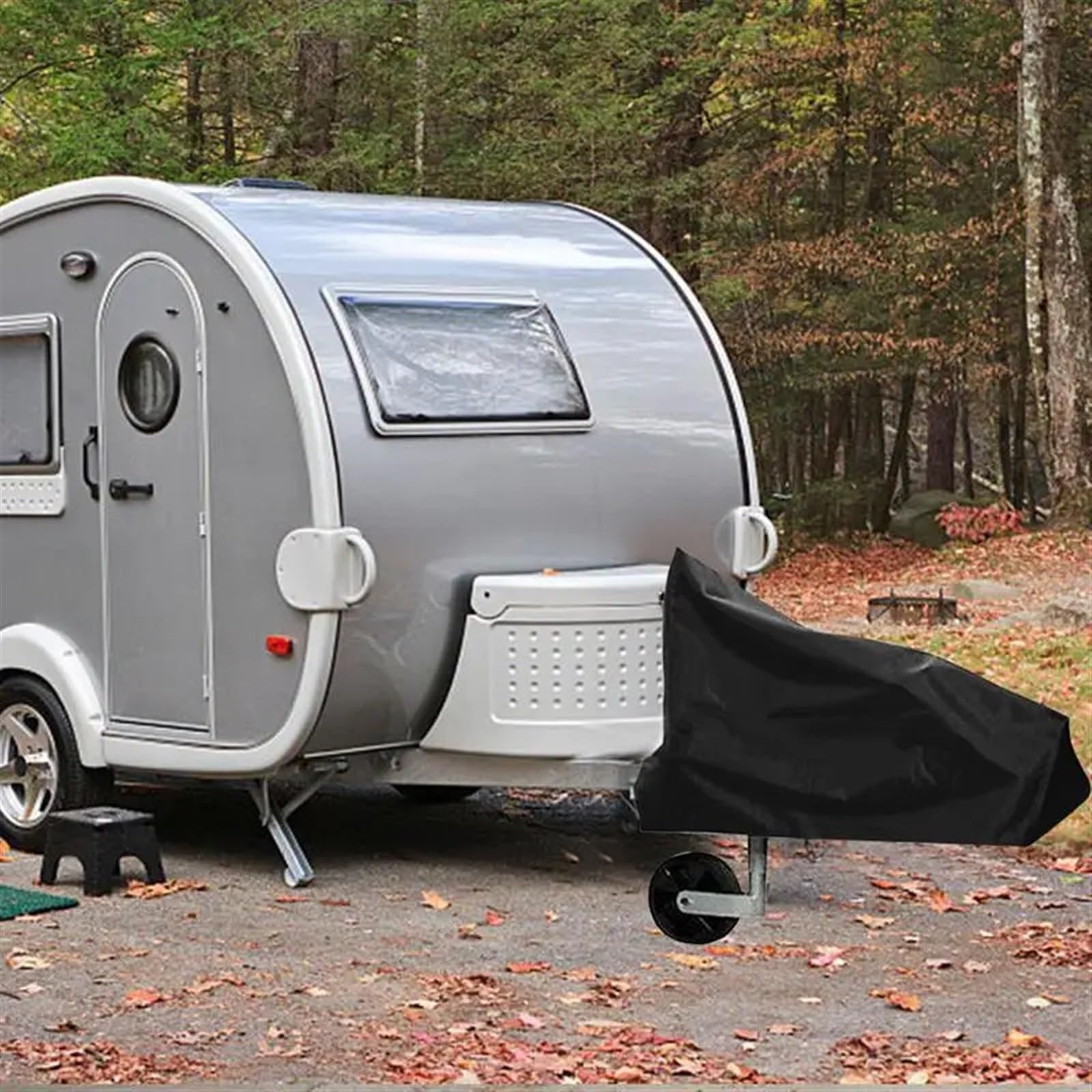 Deichselabdeckung Wohnwagen Universal-Anhängerkupplungsabdeckung for Wohnwagen, Camper-Zubehör, Wohnmobil, 210D wasserdichtes Polyester, langlebige Anhängerabdeckung mit verstellbarem Riemen(Black)