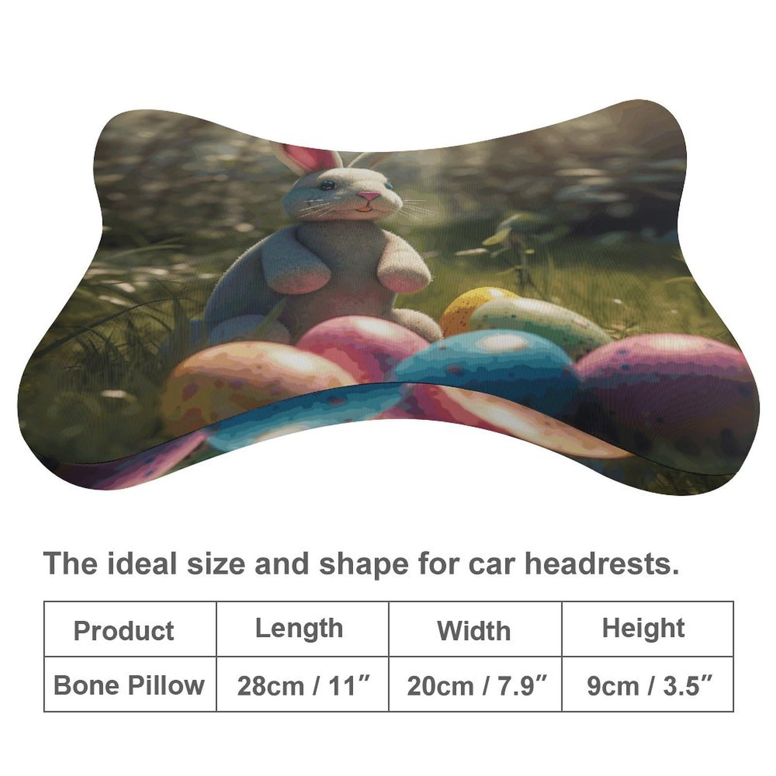 Lot de 2 coussins d'appui-tête de voiture en forme de lapin et œuf de Pâques avec housse amovible lavable pour voiture, bus, camion, confort de conduite