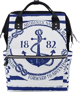 BKEOY Mochila para pañales, diseño de ancla náutica, a rayas, color azul y blanco, multifunción, para mamá, papá, unisex, azul