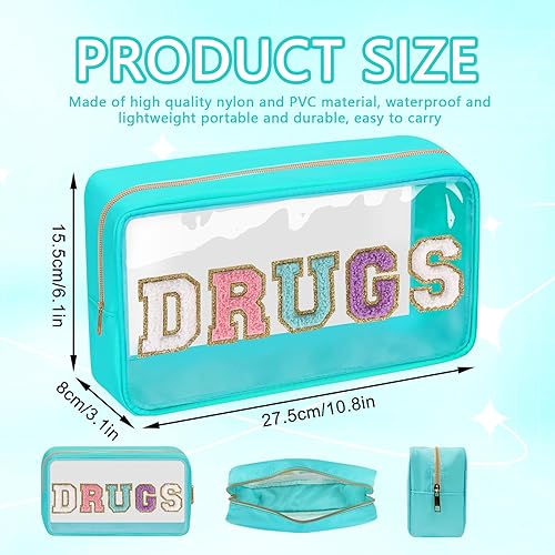 Miniatura 2 de Bolsa de medicamentos con parche de letras transparentes con cremallera, bolsa portátil de viaje para maquillaje y cosméticos para mujeres y niñas,