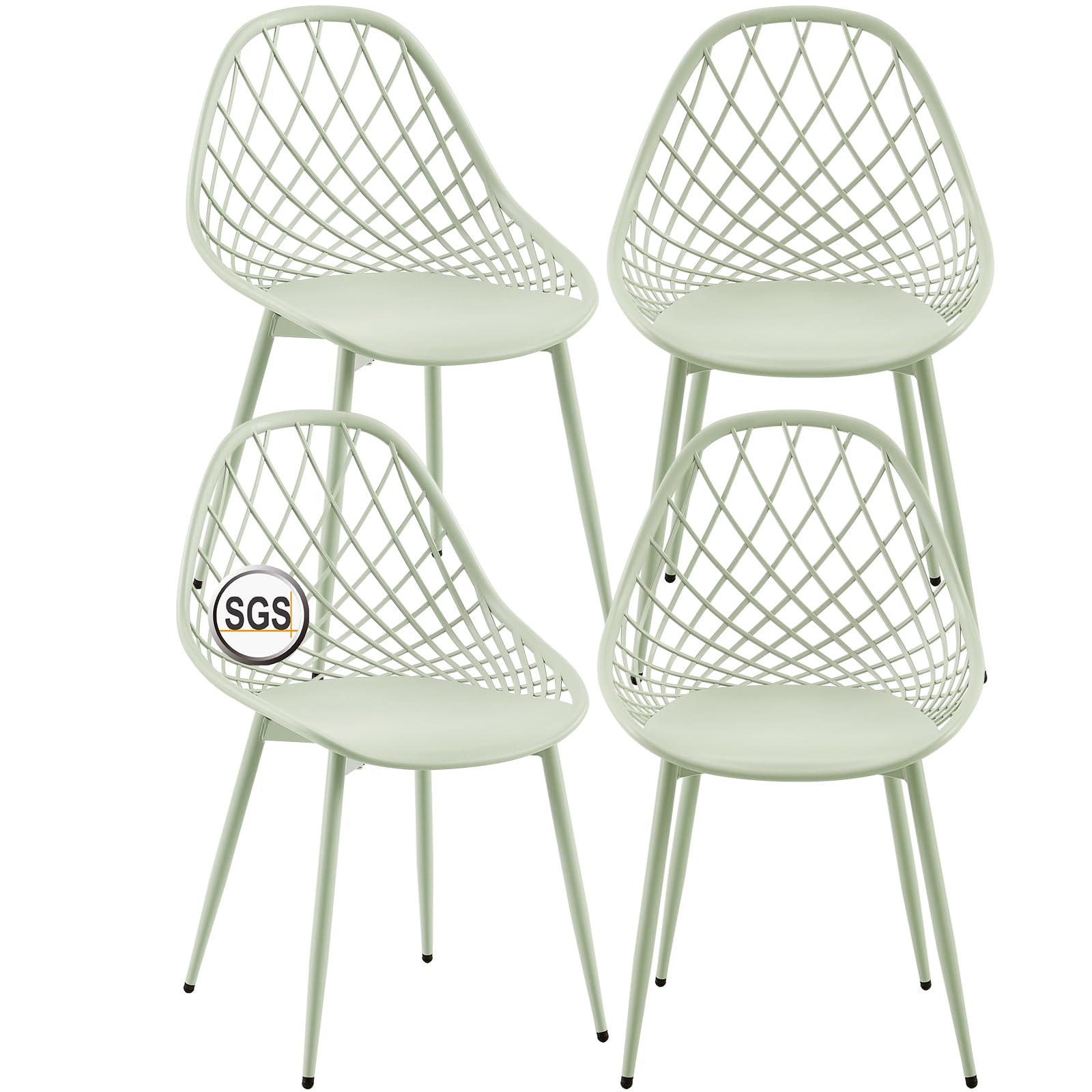 buybyroom Juego de 4 sillas de jardín con patas de metal, para exteriores, balcón, sillones, sillas de jardín, sillas de terraza o de jardín, color verde claro