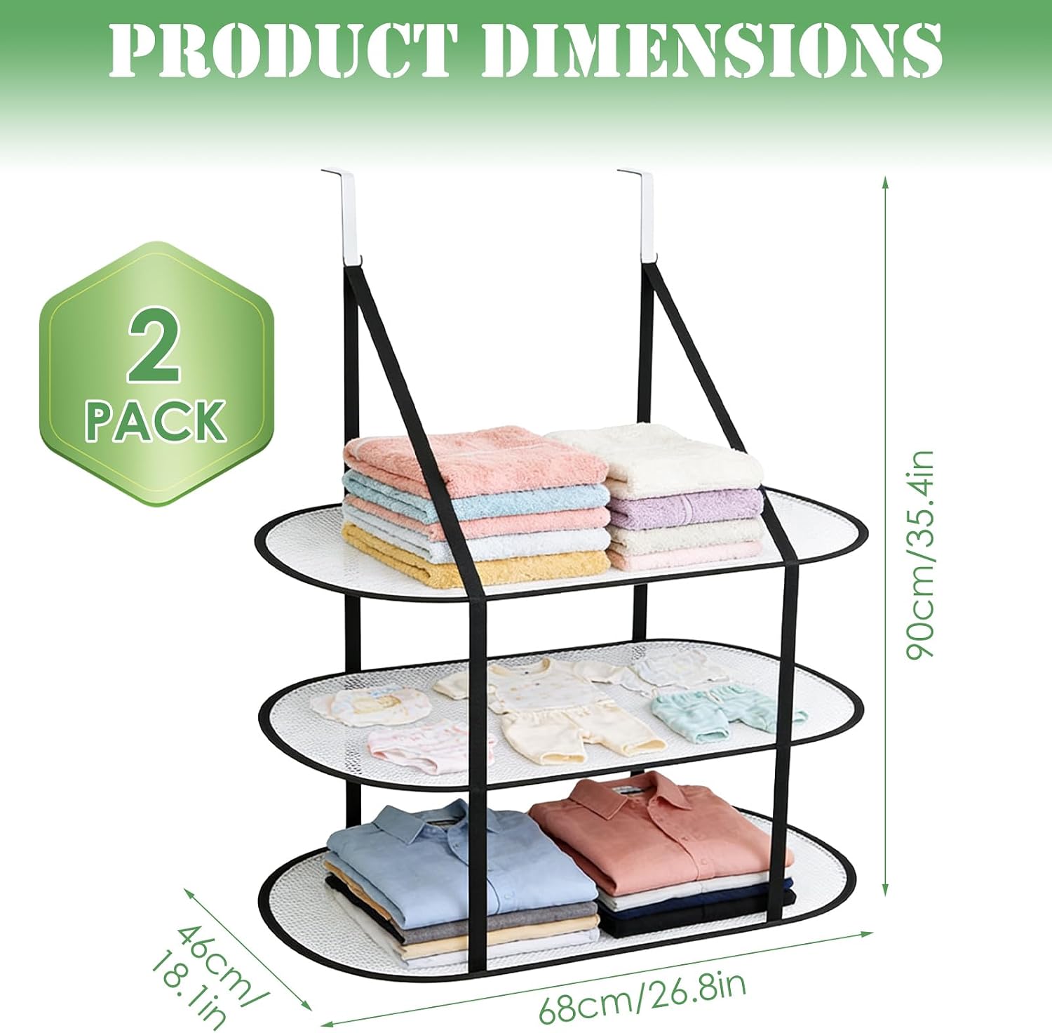 2 Pcs 3 Tier Sweater Drying Rack, Flat Over the Door Folding Drying Rack with Hooks, Sweater Dryer Racks for Bathrooms Apartments Dorm Rooms