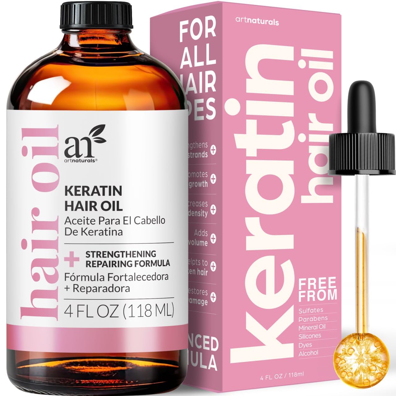 artnaturals Biotin Collagen Hair Oil 4.0oz - Growth Promoting Volumizing Formula - Reduce Hair Loss, Strengthens and Nourishes Hair - Controls Frizz & Improves Manageability