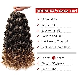 QRHSUKA Curly Crochet Hair GoGo Curl Crochet Hair for Women Ocean Wave Synthetic Bohemian Crochet Braid Water Wave Crochet hair Extensions (12 inch(Pack of 6), T1B/27)
