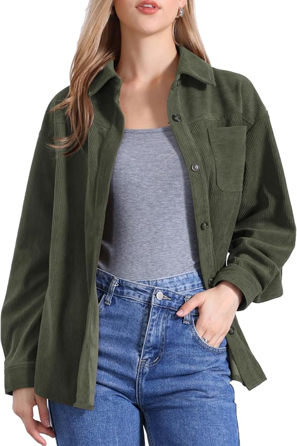 Allegra K Corduroy Shirts for Women's Oversized Button Down Autumn and Winter Casual Jackets fashion product photo