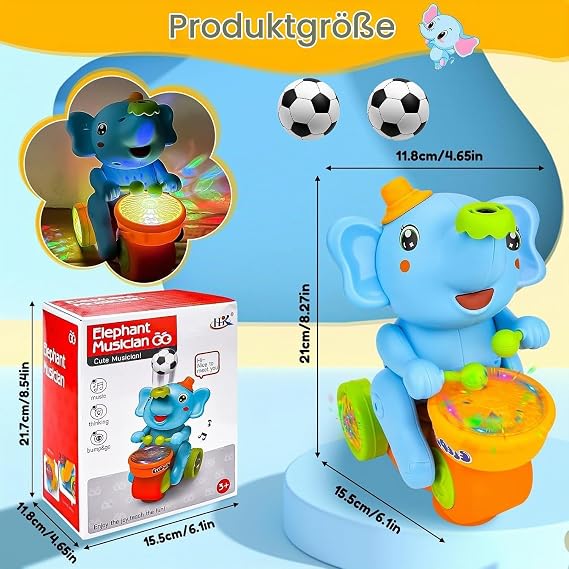 Musical Elephant Toy for Running with Drums and LED Lights Interactive Baby Toy with Sound Moving Elephant Toy for Toddlers Early Educational Toys