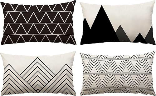 Miniatura 11 de YeeJu - Funda de cojín cuadrada de lino y algodón con diseño geométrica. Funda de almohada, para exterior, hogar, sofá., Geométrico 05, 20*20