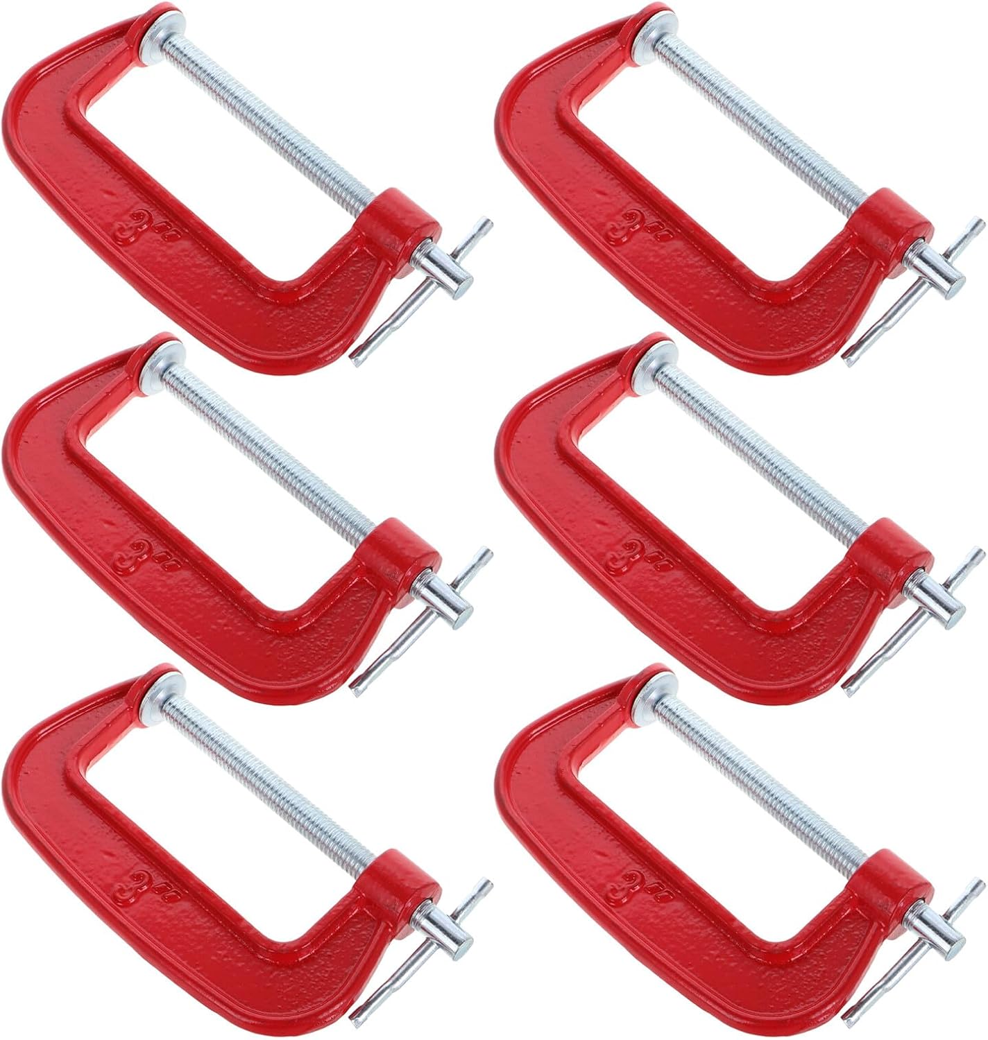 Alipis 6pcs 3-inch Red Metal G-clamps with 77mm Jaw Opening, Lightweight Small C Clamps for Woodworking, Welding, and Home Improvement Tasks