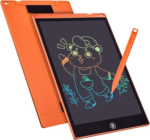 Tableta de Escritura Color Lcd 12 Pulgadas, Tablet Escritura Pantalla Colorido Infantil, Tableta Grafica Dibujo Niños Adecuada Para el Hogar, Escuela, Oficina, Cuaderno de Notas con Fundas (Orange) - 1