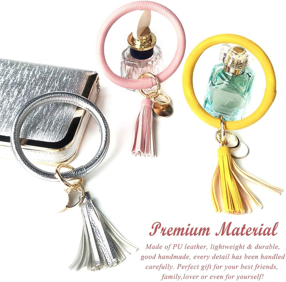 3pcs Wristlet Keychain Bracelet Keyring Bangle Tassel Round Keychain for Women Girls - No More Missing Keys