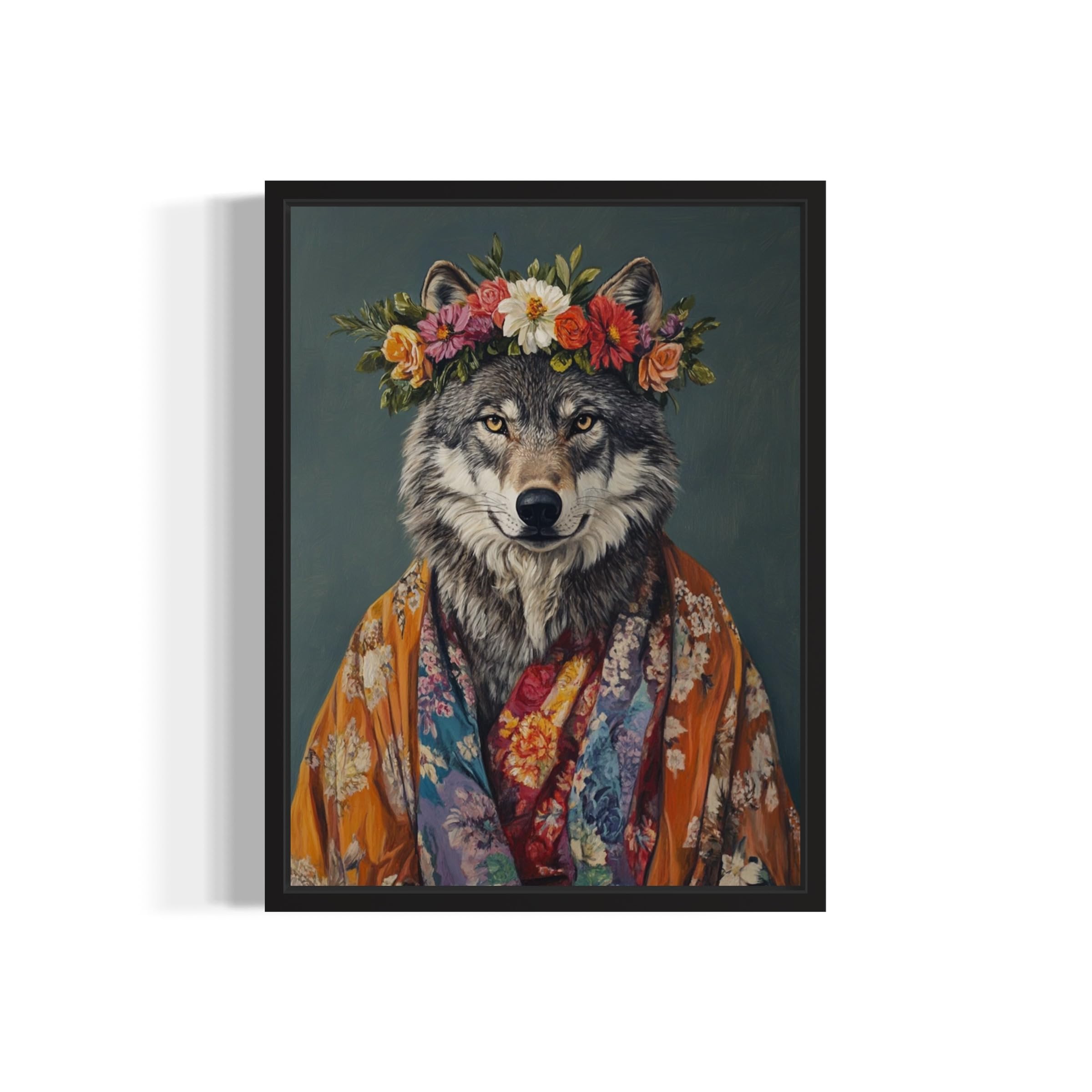 Grey Wolf Flower Head Wall Art Print Poster, Kimono Bathroom Dressing Room Decor Posters Prints for Restroom Home Picture Painting Artwork Gallery 6 (