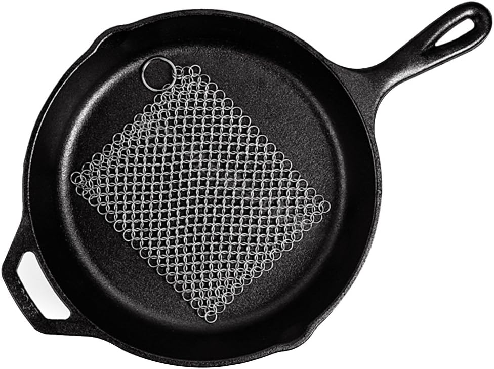 Cast Iron Cleaner with Durable Plastic Pan Grill Scrapers, SENHAI 7 x7 inch Stainless Steel Scrubber for Skillets, Griddles, Pans or Woks and More