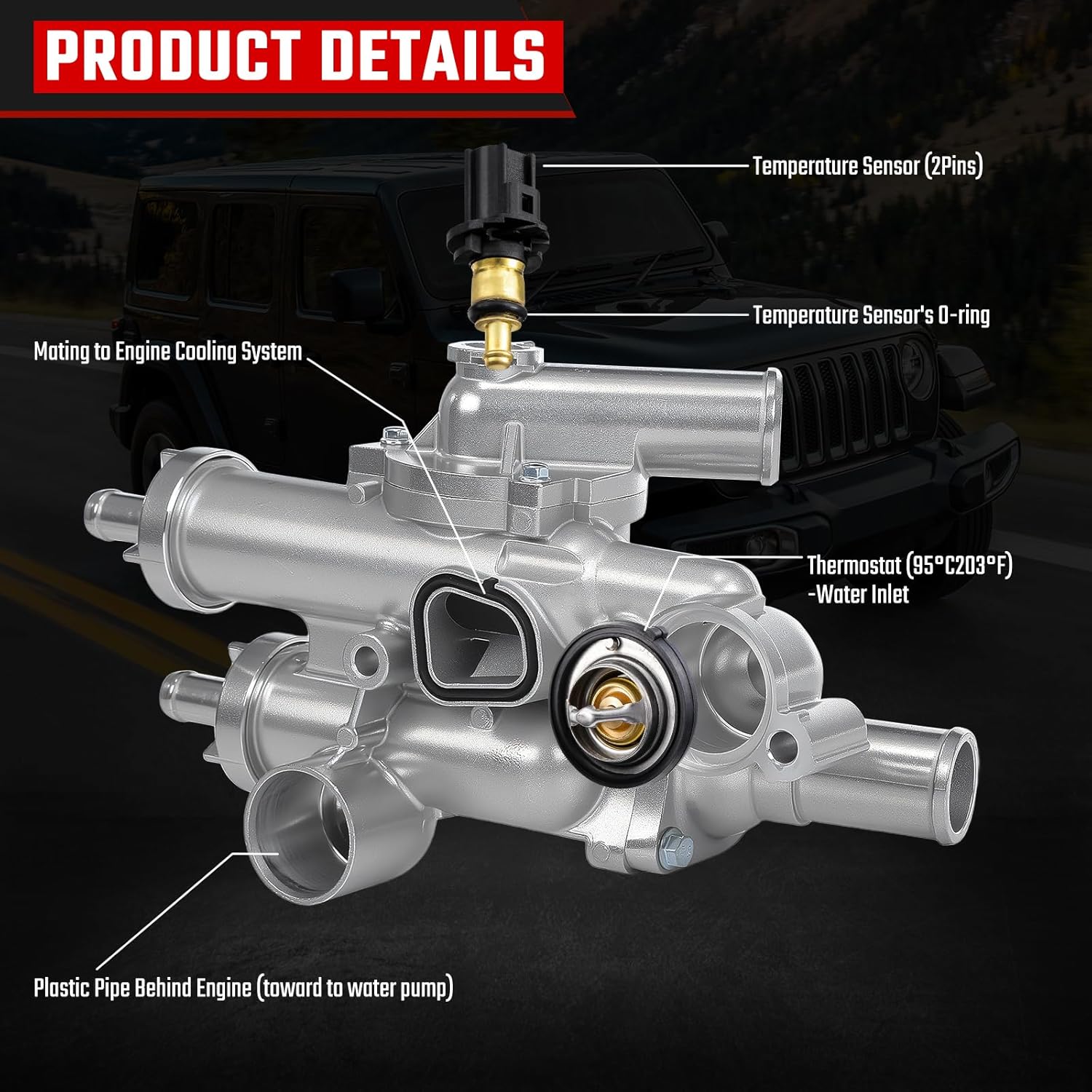 68003582AB Upgraded Aluminium Engine Coolant Thermostat Housing Fit for Chrysler 200 2011-2014 Sebring 2007-2010 Fit for Dodge Avenger 2008-2014 Journey & Compass 2009-2017 Patriot 2013-2017