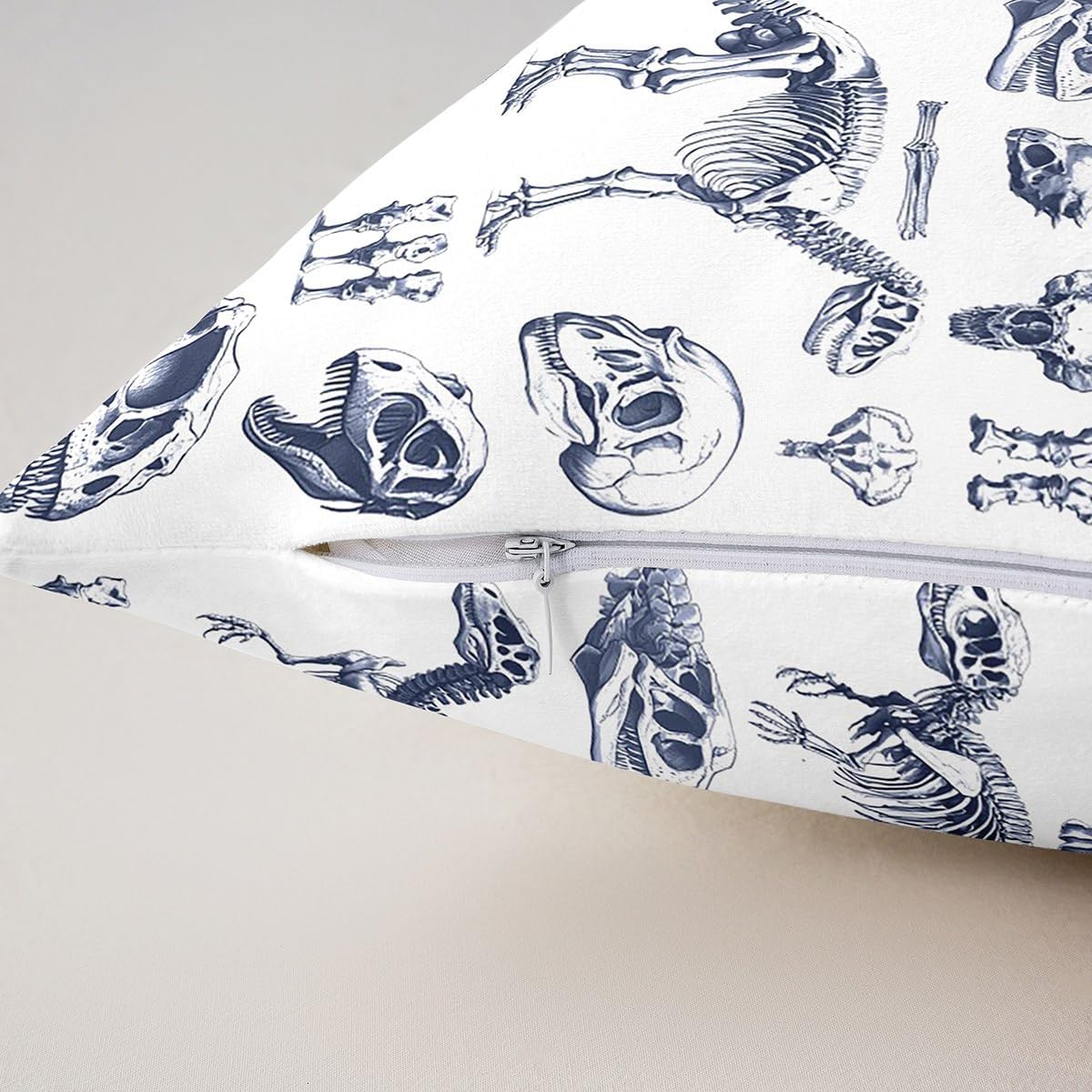 Dinosaur Skeleton Duvet Cover,Wild Animals Pillows Cushion Covers for Couch Sofa Bed Living Room Decor,Navy Blue Sketch Sugar Skull Pillows Covers Modern Soft Cushion Case,2 Pcs,24" Lx24 W