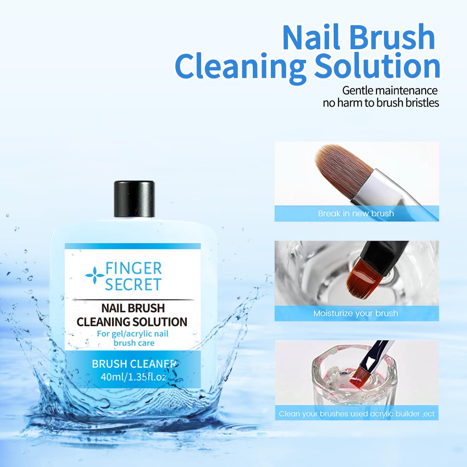 Nail Brush Cleaning Solution - 40ml Acrylic Nail Art Brush Cleaner Liquid for Manicure,Nail Brush Cleaning Easily Clean Nail Art Tools Design Nail Painting