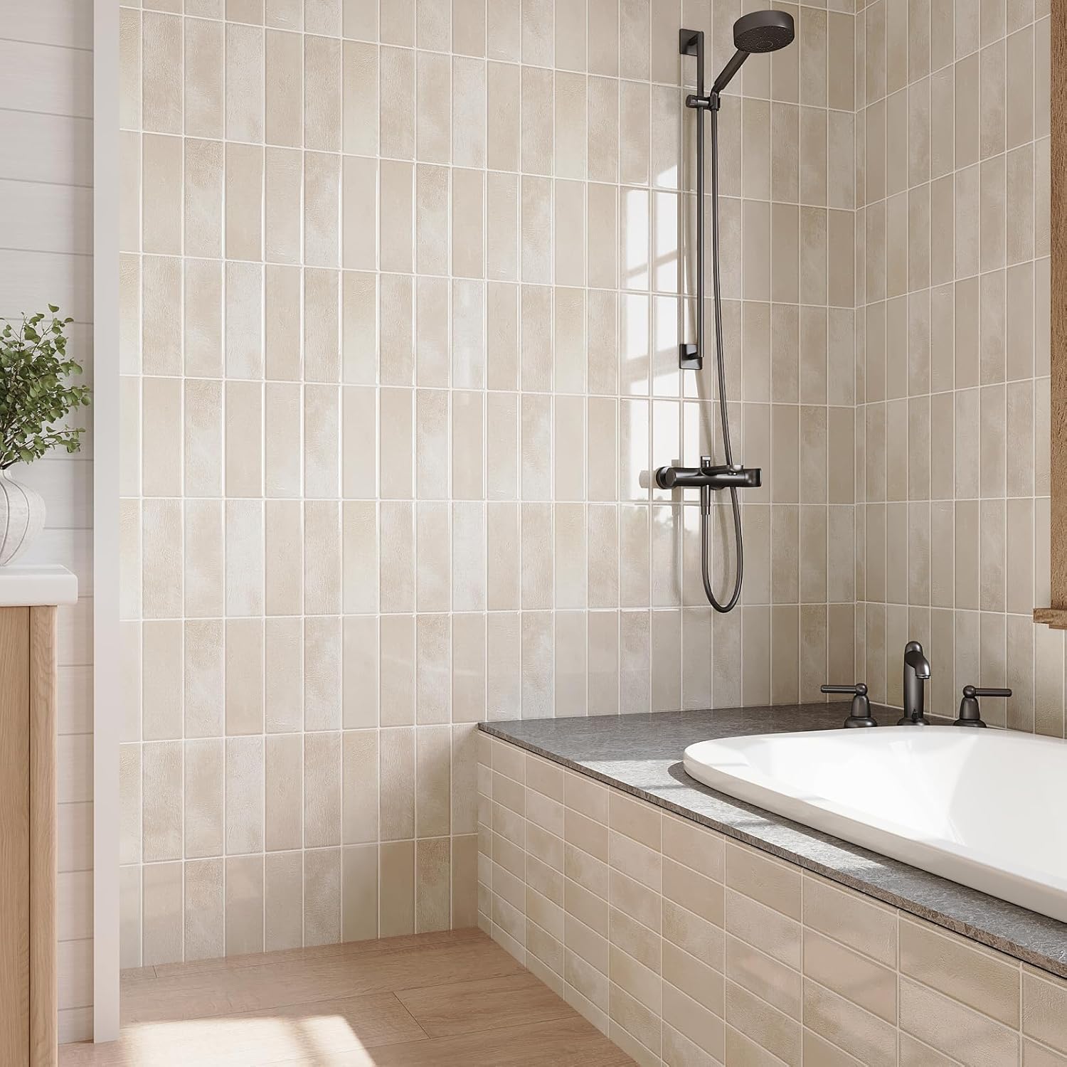 VEELIKE Rectangular Subway Peel and Stick Tile Backsplash Beige Peel and Stick Backsplash for Kitchen 12 Sheets 12''x12'' Self Adhesive Stick on Back Splash Wall Tile Stickers for Bathroom Renters RV